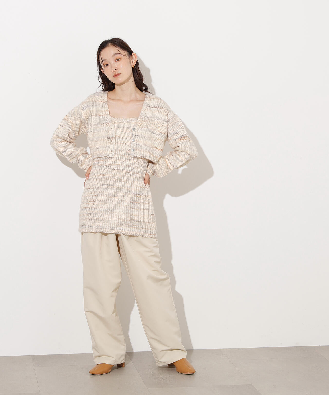 ミックスカラーチュニック＆ショートカーディガン