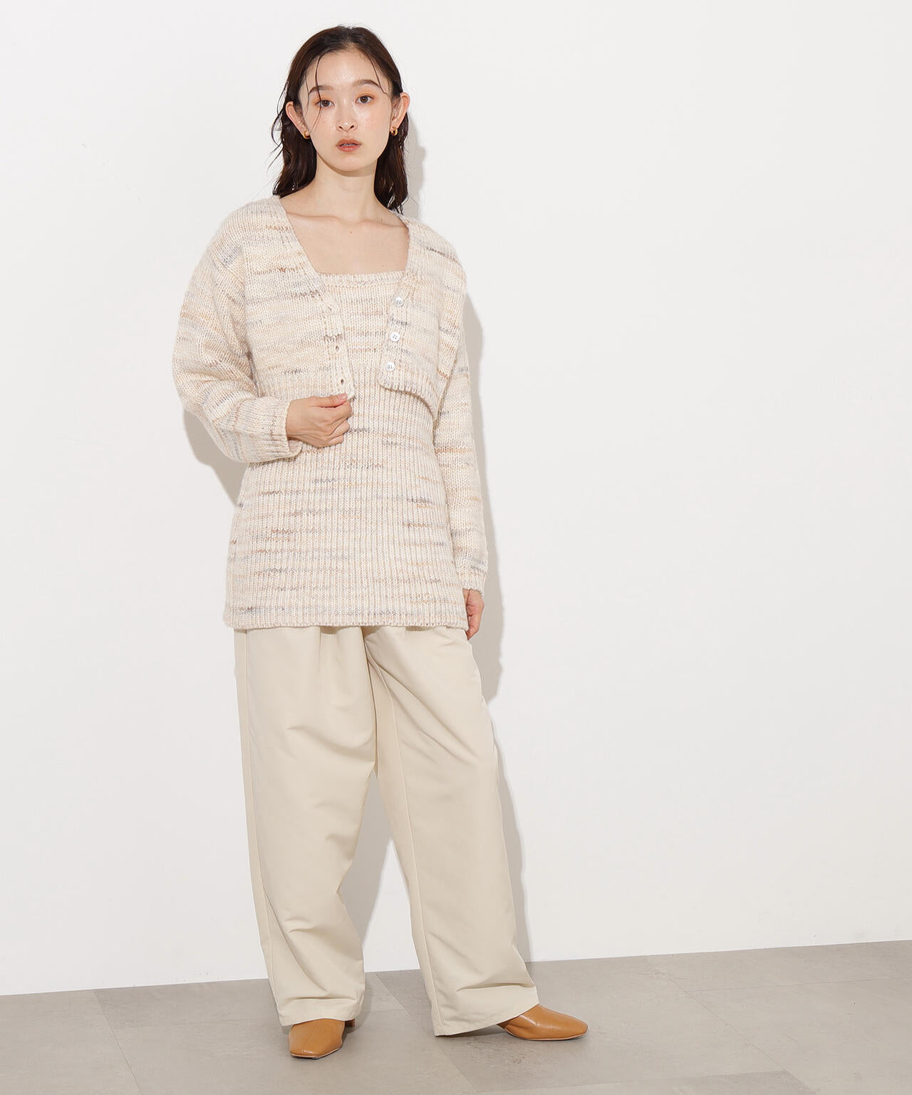 ミックスカラーチュニック＆ショートカーディガン