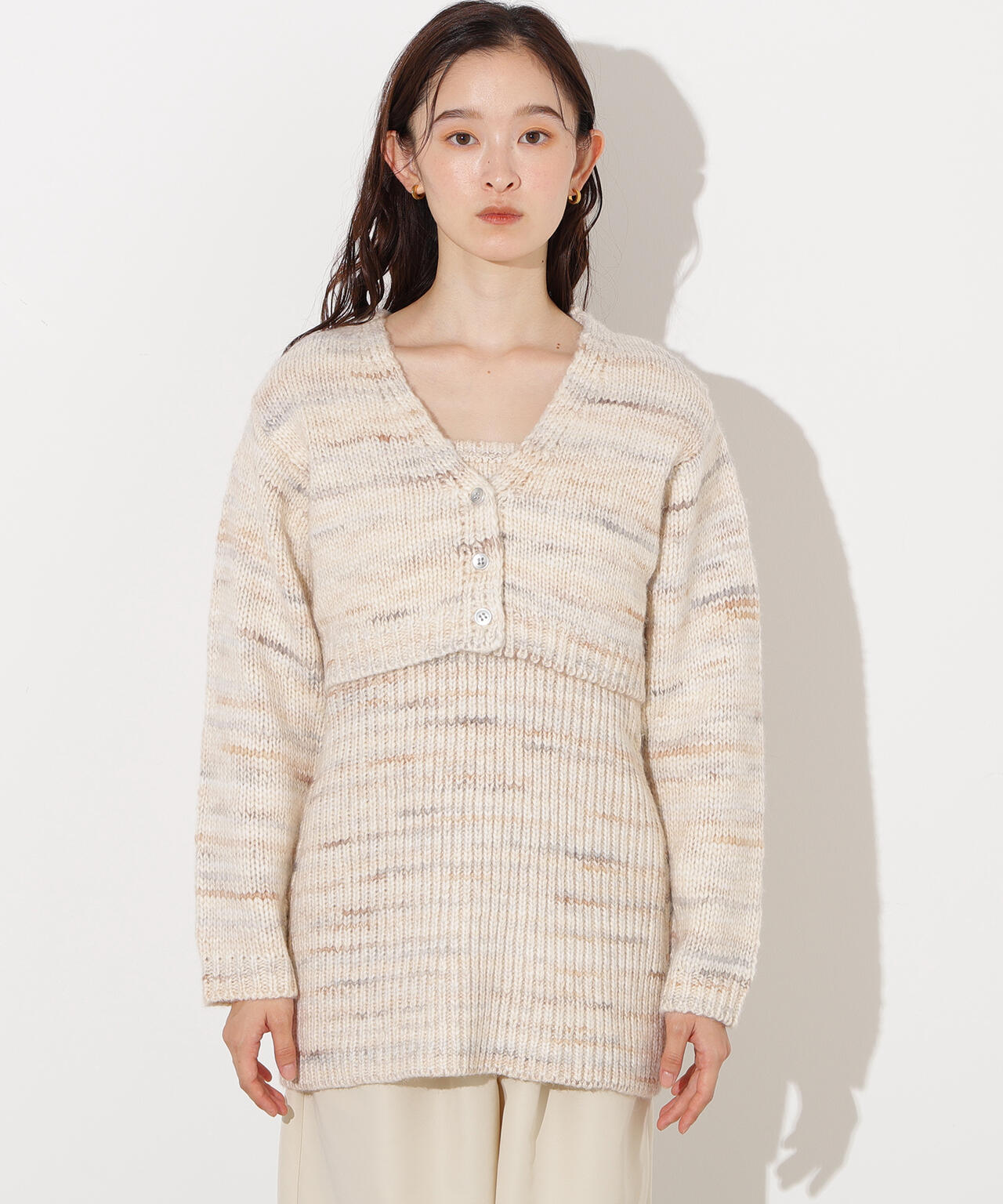 ミックスカラーチュニック＆ショートカーディガン