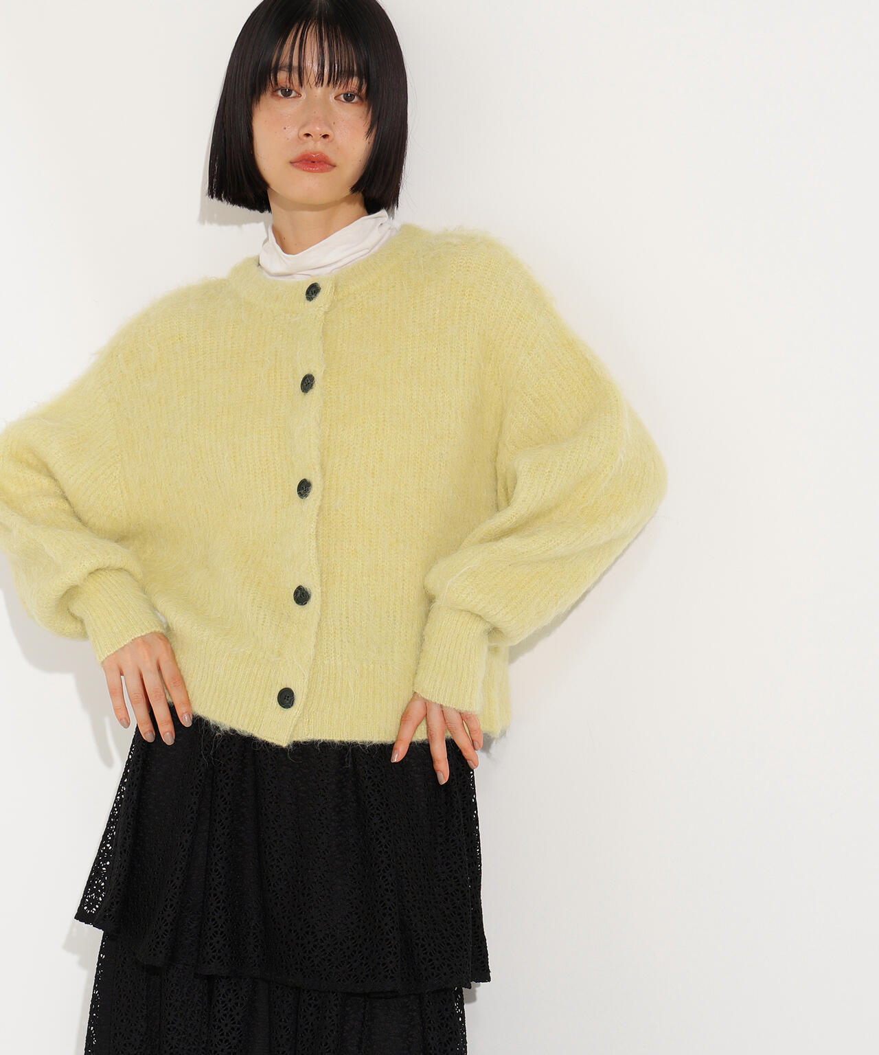 岸本セシルさん着用】クルーネックフェザーカーディガン《ピンク