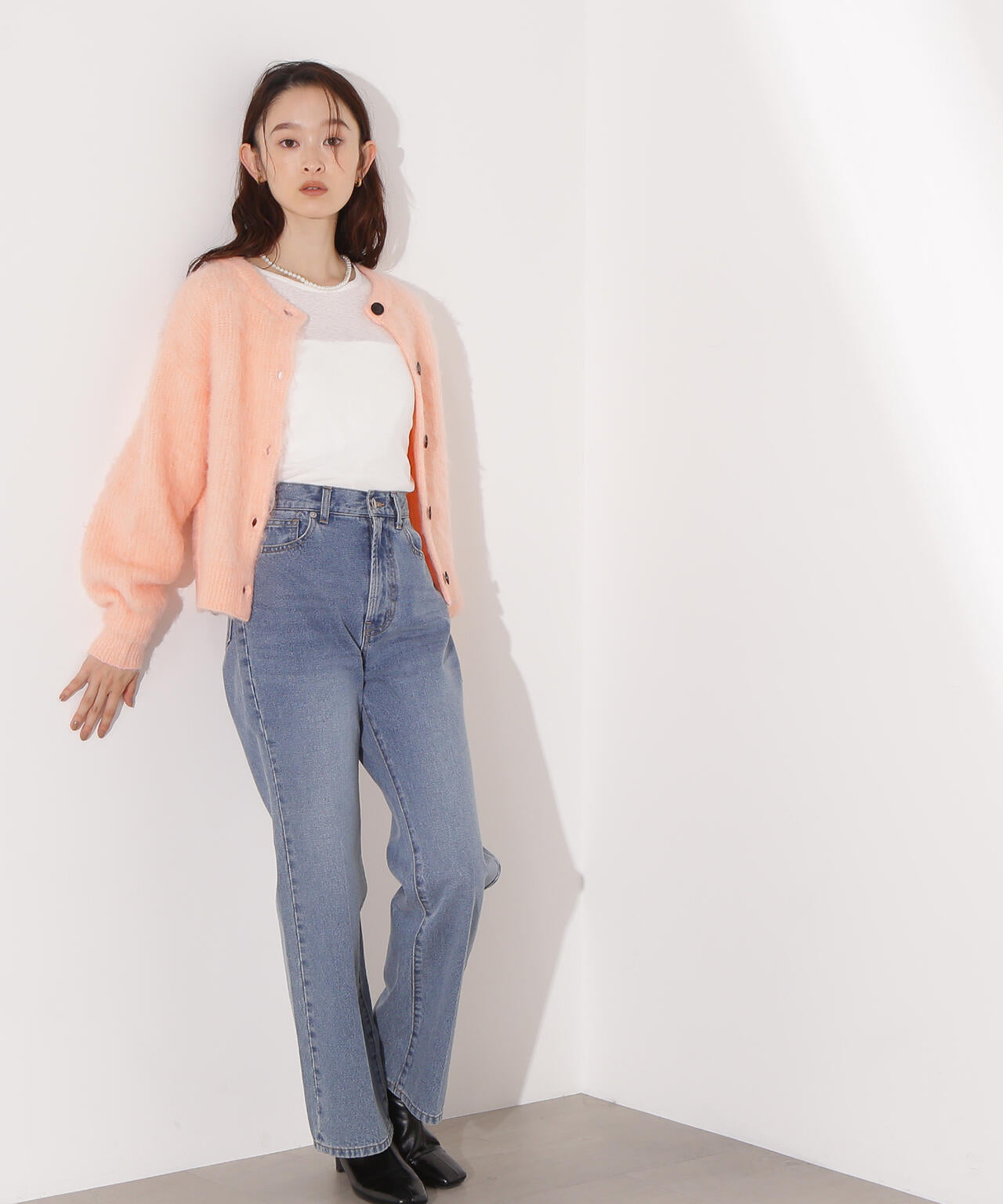 岸本セシルさん着用】クルーネックフェザーカーディガン《ピンク