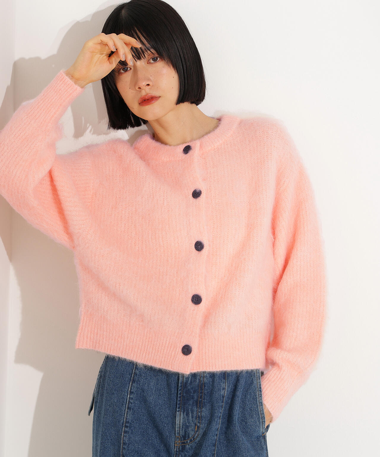 岸本セシルさん着用】クルーネックフェザーカーディガン《ピンク