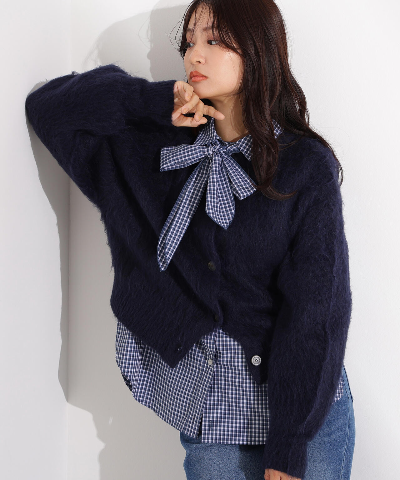 【岸本セシルさん着用】クルーネックフェザーカーディガン《ピンク：LUMINE・LUCUA・official site限定》