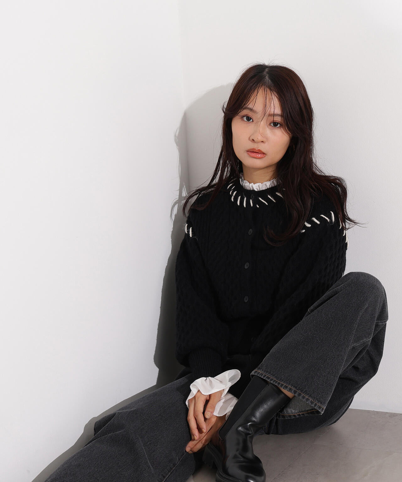 【岸本セシルさん着用】ケーブルステッチカーディガン