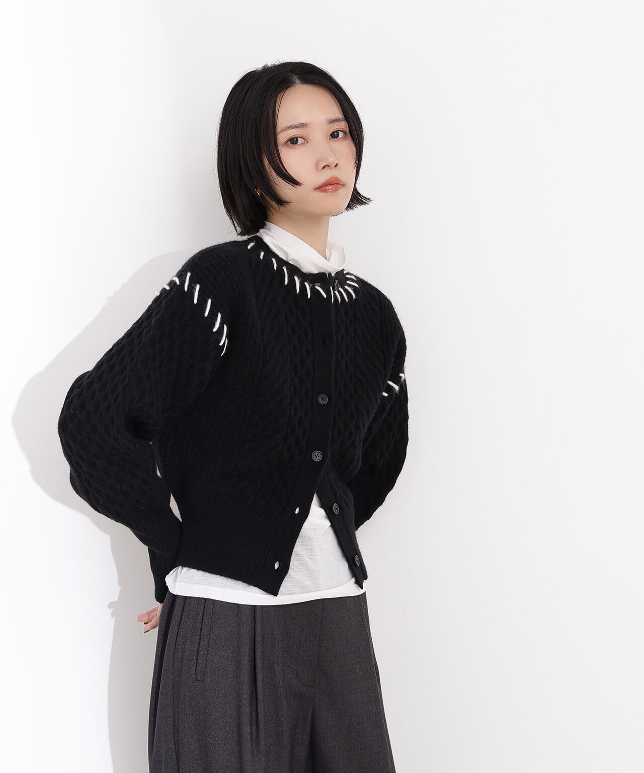 【岸本セシルさん着用】ケーブルステッチカーディガン