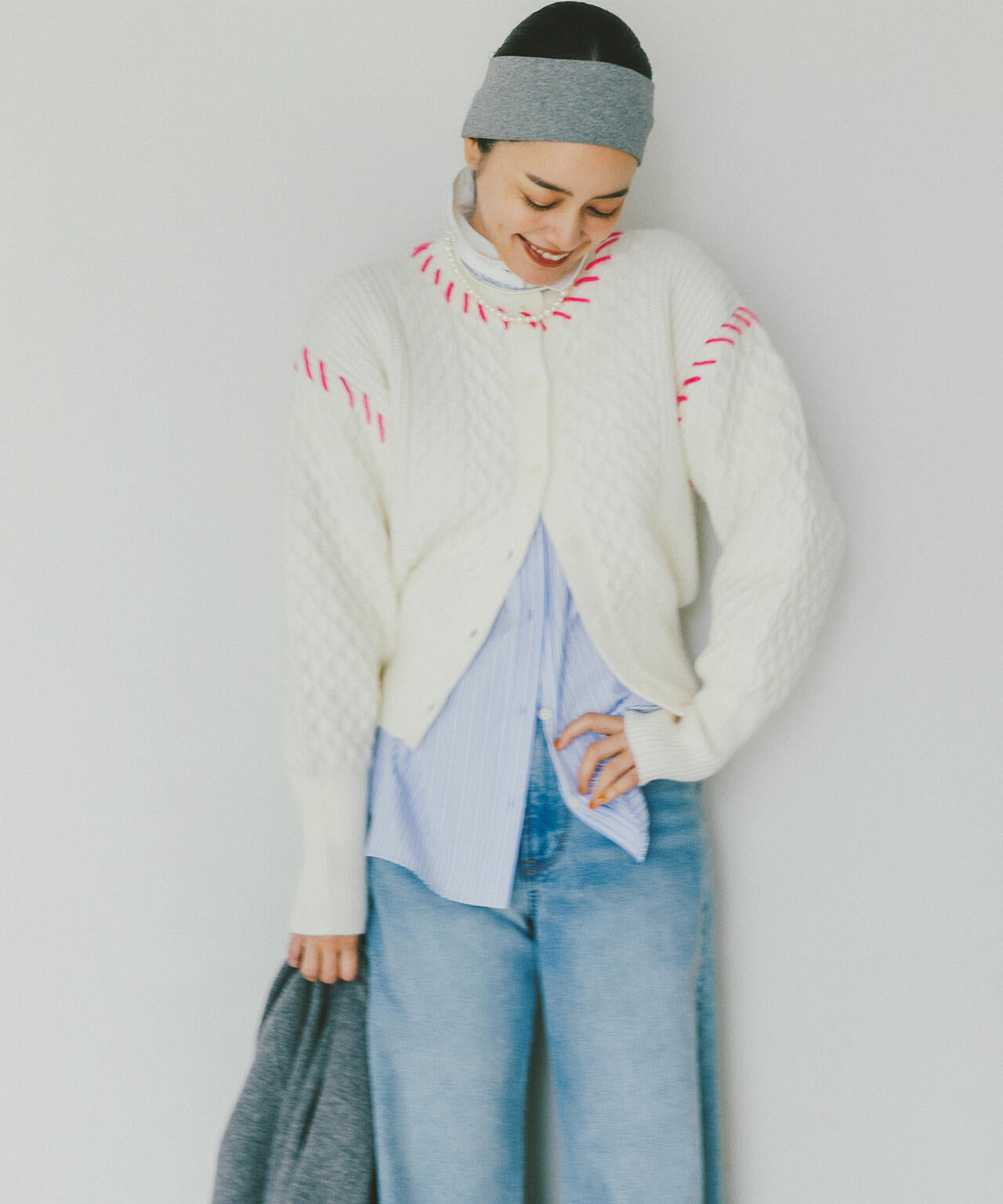 【岸本セシルさん着用】ケーブルステッチカーディガン