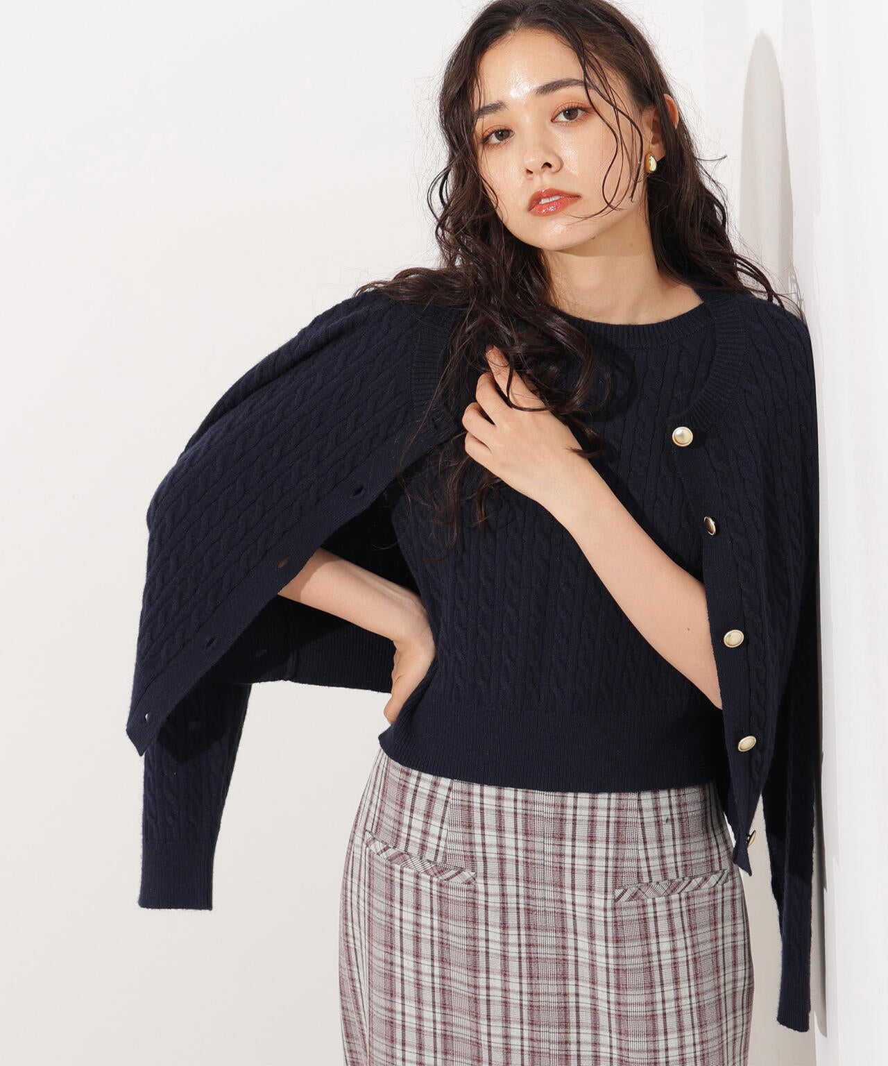 【小室安未さん着用】メタルボタンケーブルアンサンブル