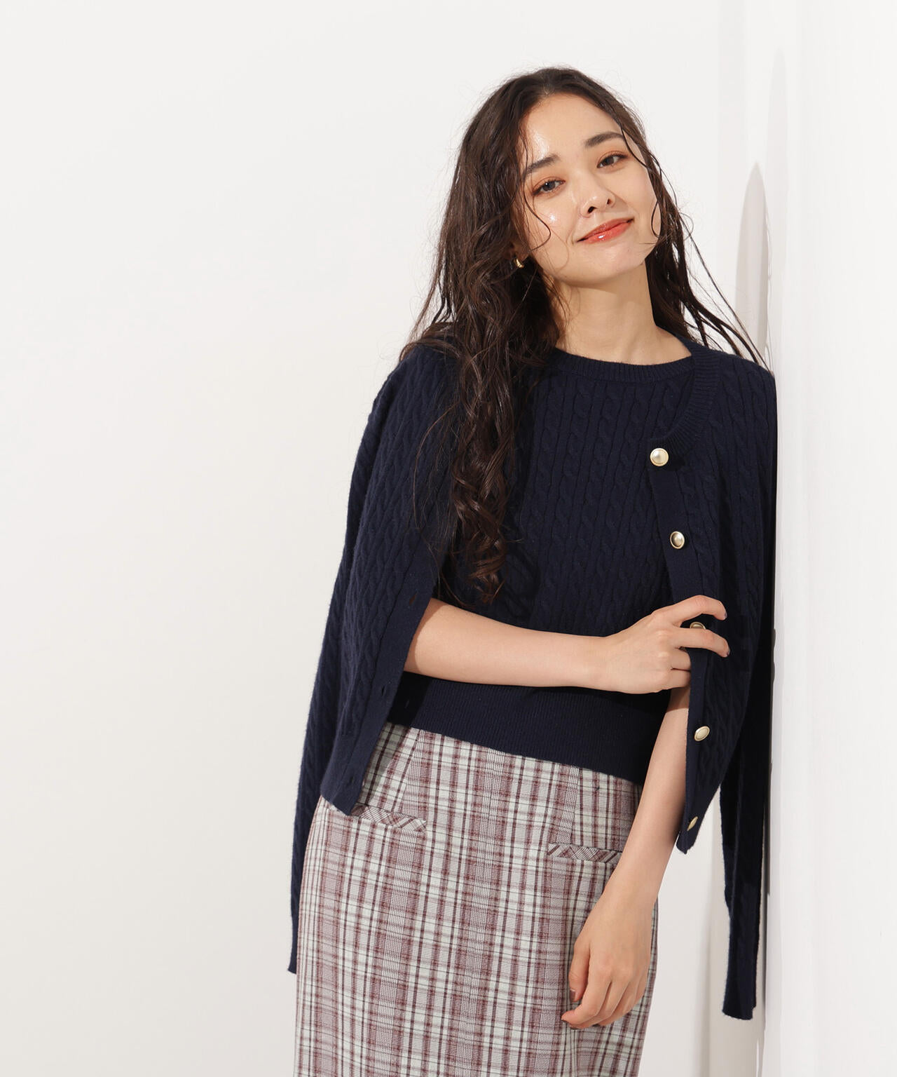 【小室安未さん着用】メタルボタンケーブルアンサンブル