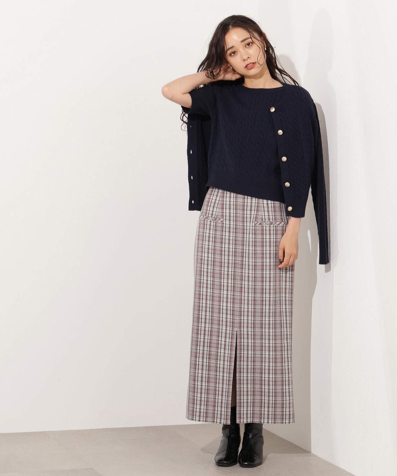 【小室安未さん着用】メタルボタンケーブルアンサンブル