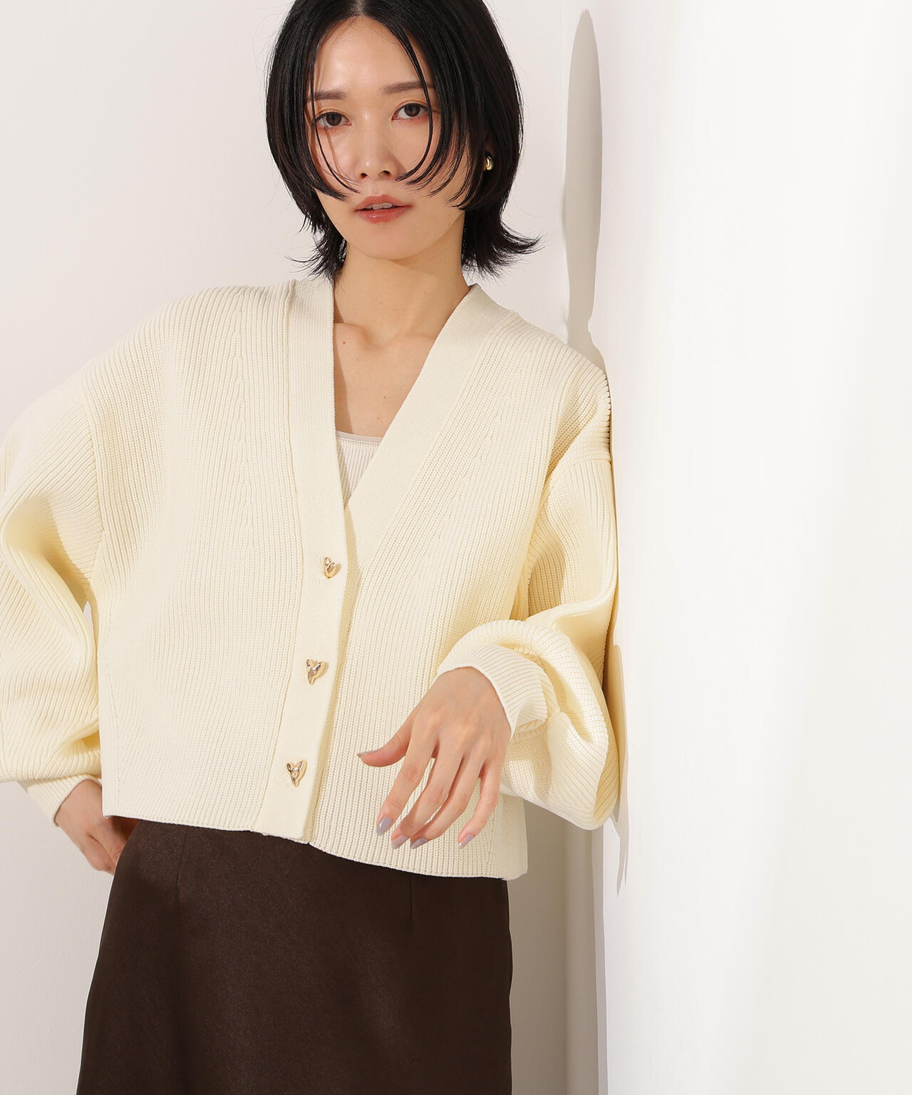 ニュアンスハートボタンカーディガン《ベリーブラウン：LUMINE・LUCUA・official site限定》