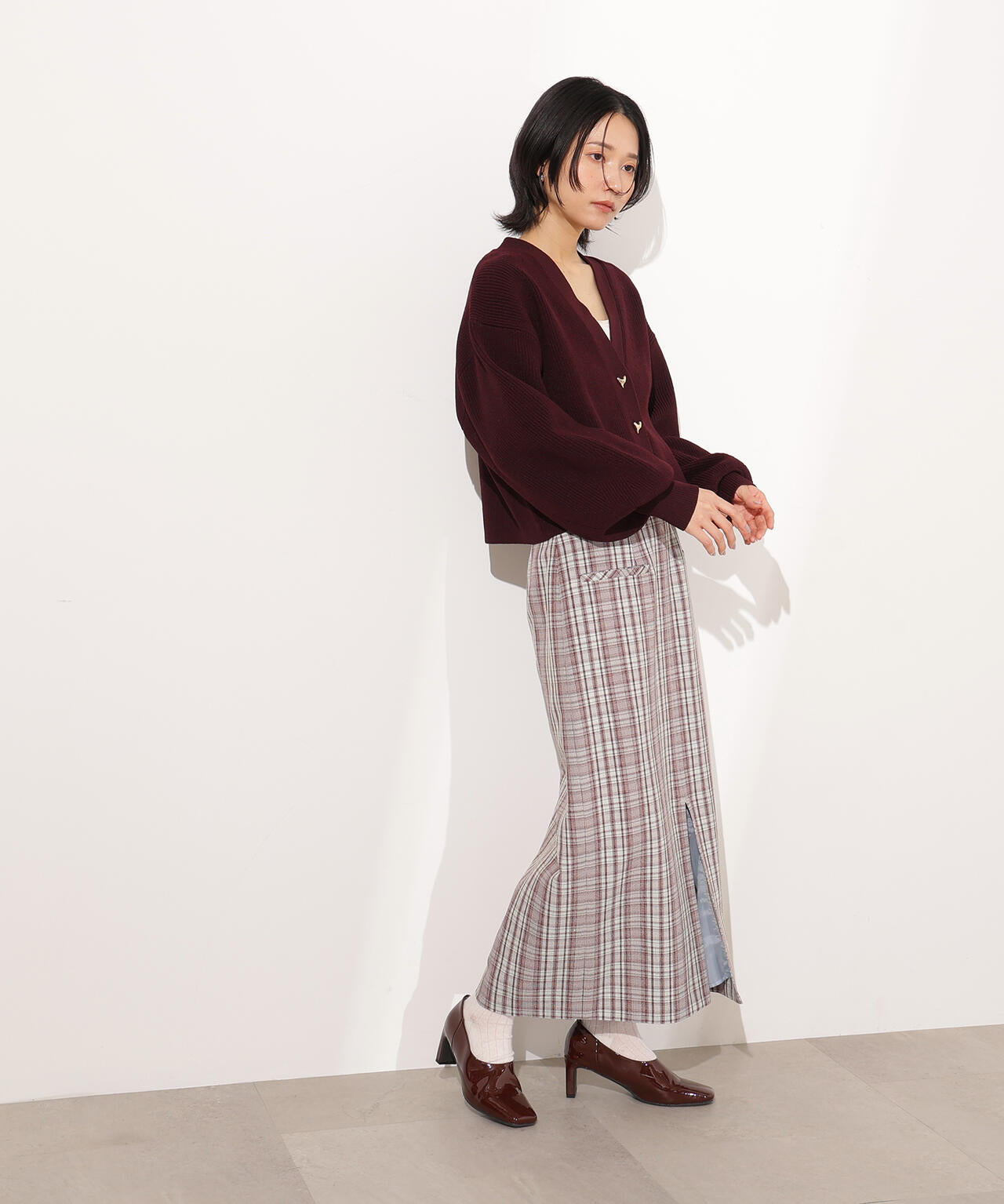 ニュアンスハートボタンカーディガン《ベリーブラウン：LUMINE・LUCUA・official site限定》