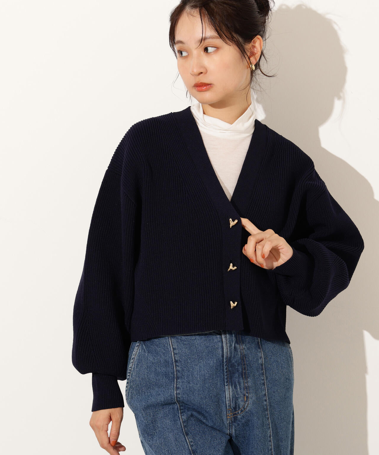 ニュアンスハートボタンカーディガン《ベリーブラウン：LUMINE・LUCUA