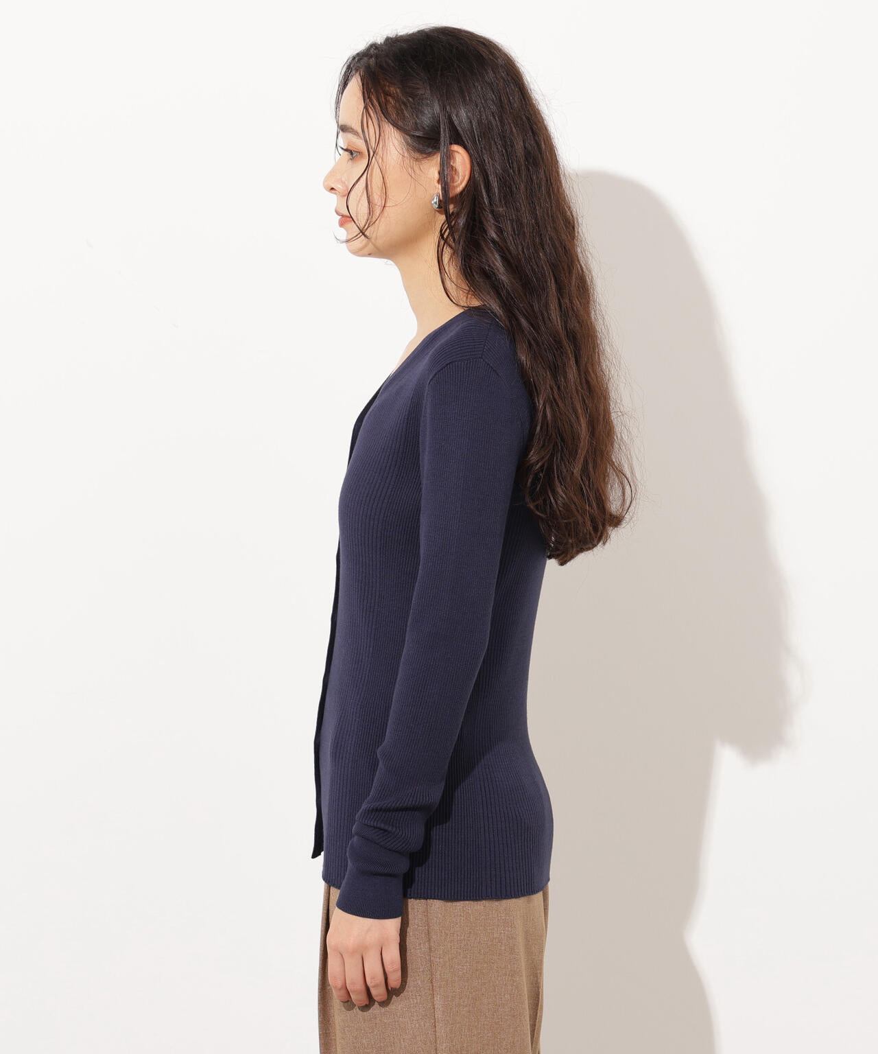 Vネックリブカーディガン