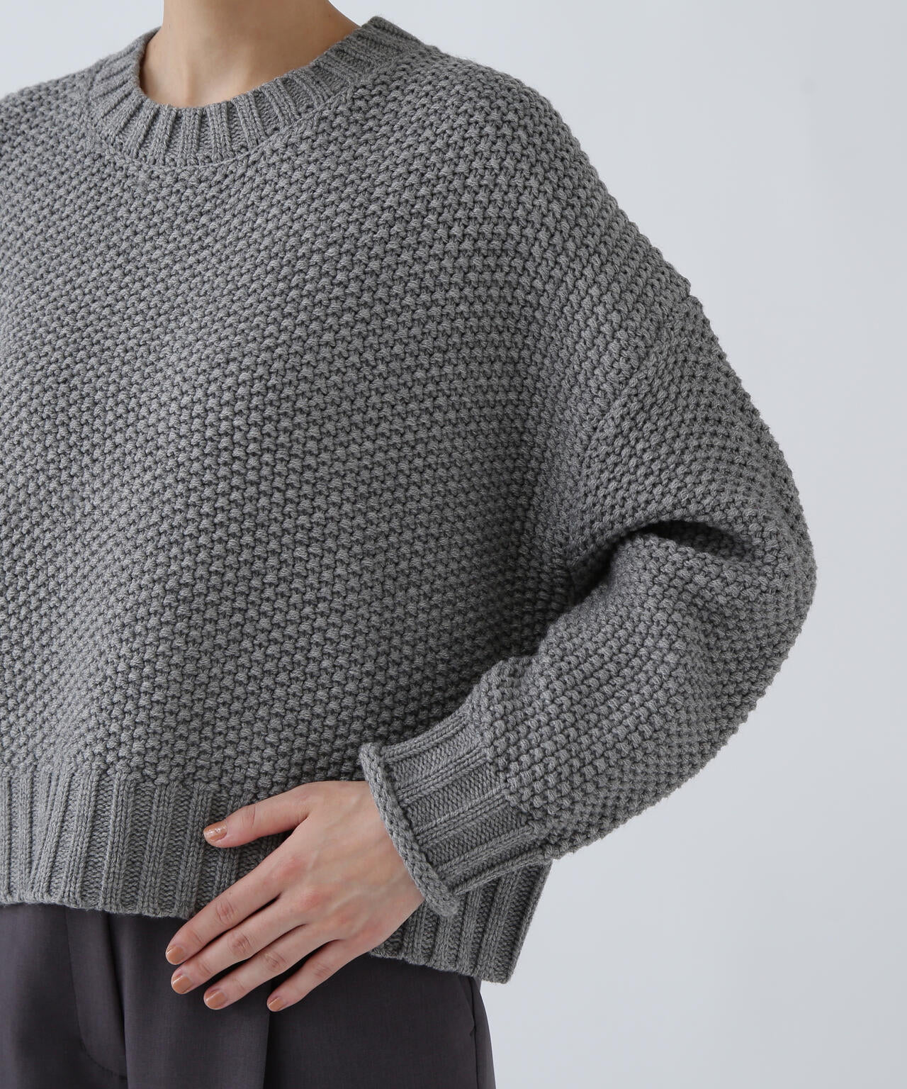 チャコールニットみゅー様 好きを着て気分が高まる】鹿の子編みエフォートレスニット