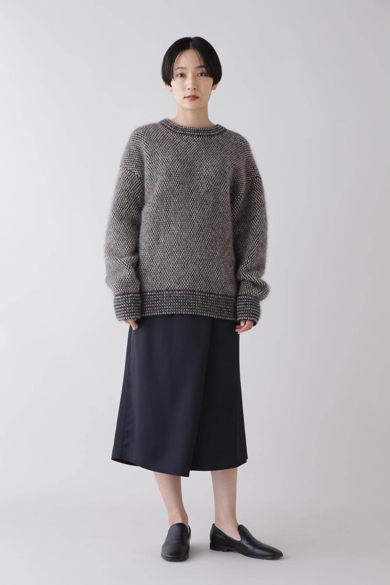 STUDIO NICHOLSON / CREPE BK VISC SATIN WRAP SKIRT | THE LIBRARY