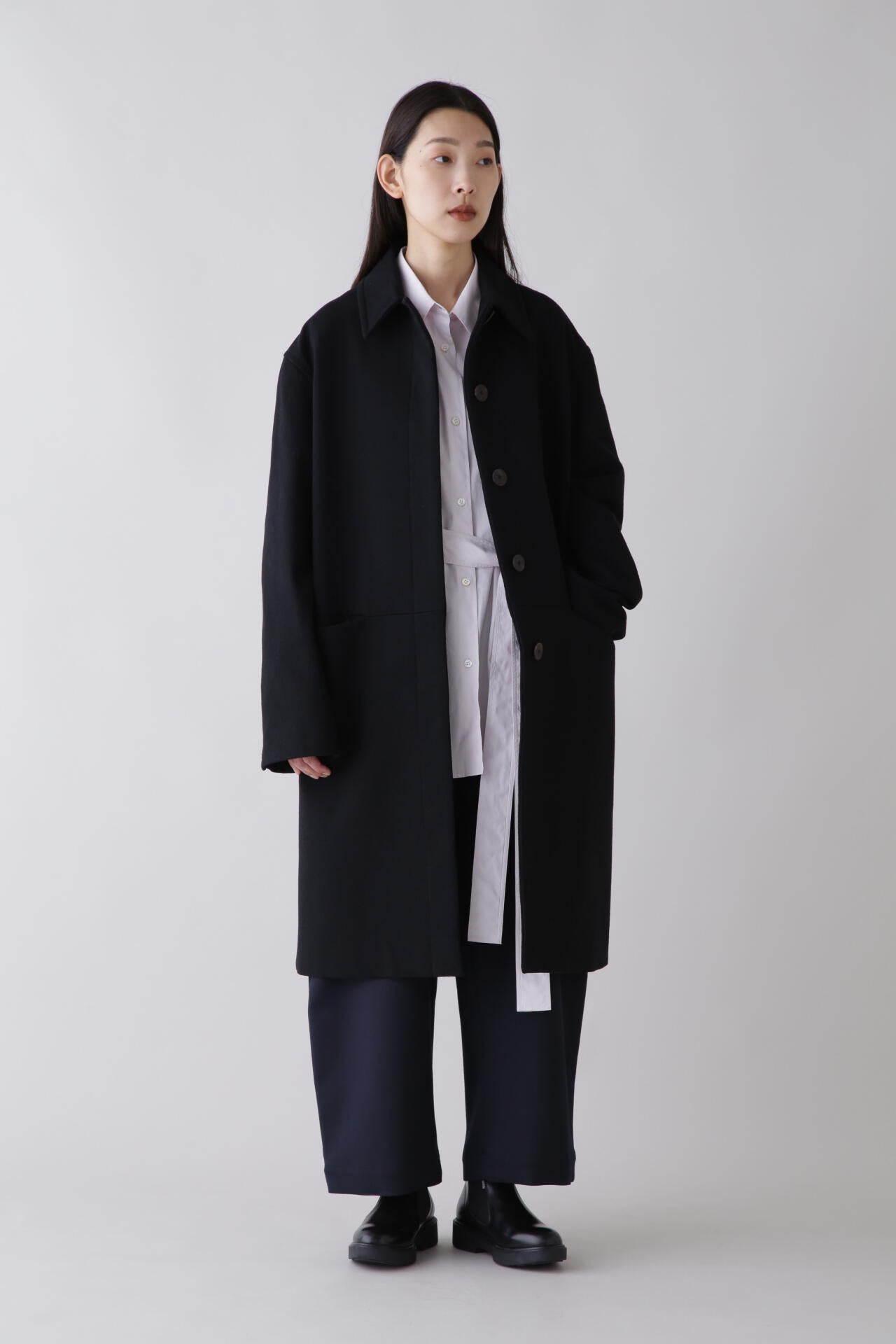 STUDIO NICHOLSON / WSHD ORGANIC COTTON TIE WAISTED SHIRT