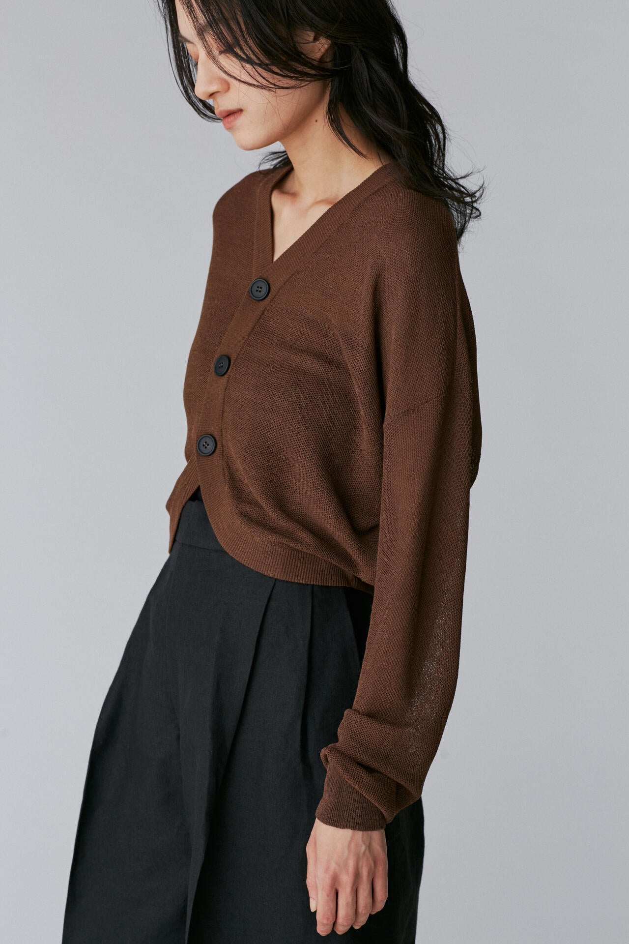 新品タグ付定価10,1万 Cristarseya セーラーカーディガン ブラウン Cristaseya / SILK CARDIGAN | THE LIBRARY（ザ ライブラリー