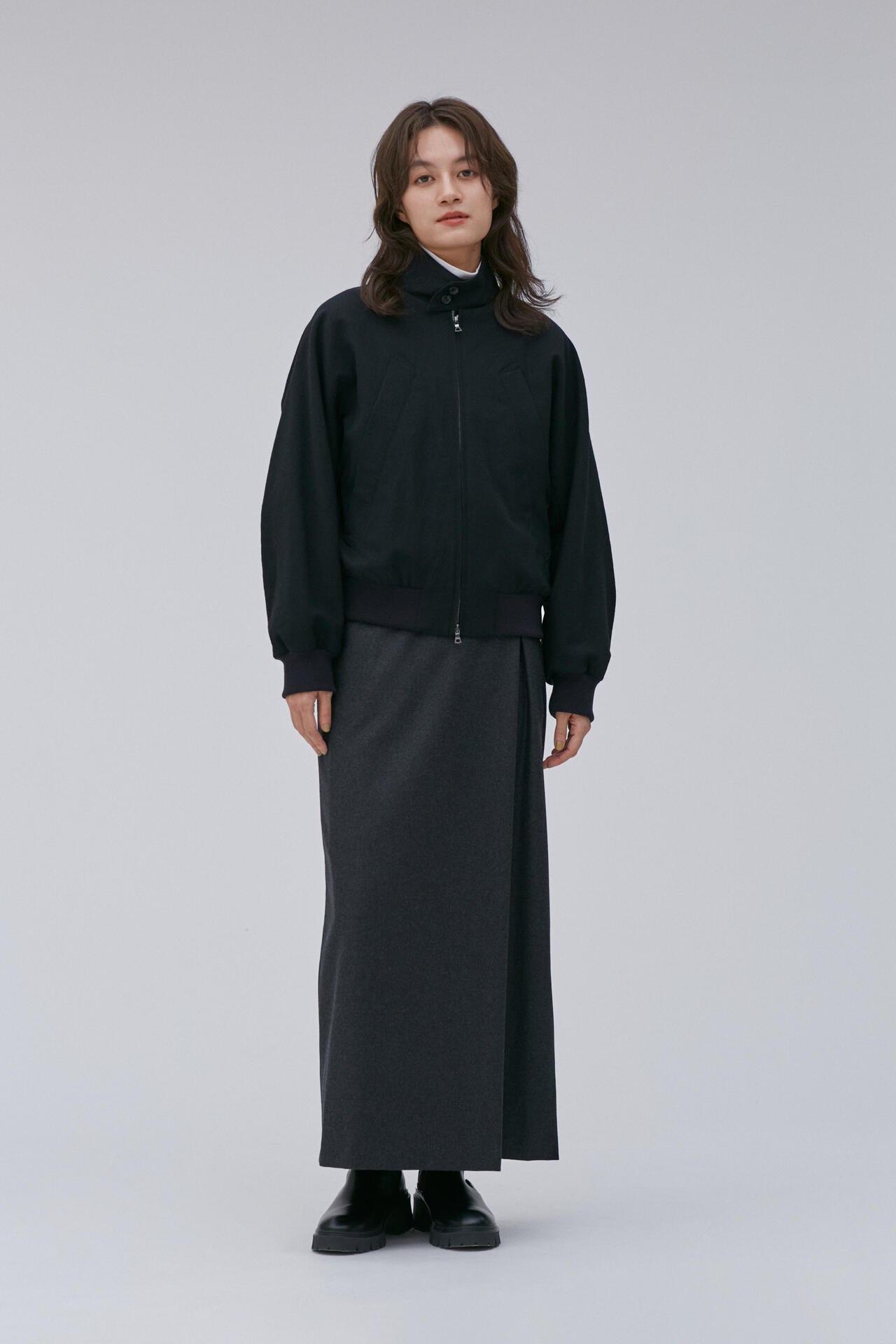 新品 ATON WRAPPED SKIRTS BLACK 02 ATON / MERINO COLLEGE FLANNEL WRAP SKIRT | THE LIBRARY（ザ