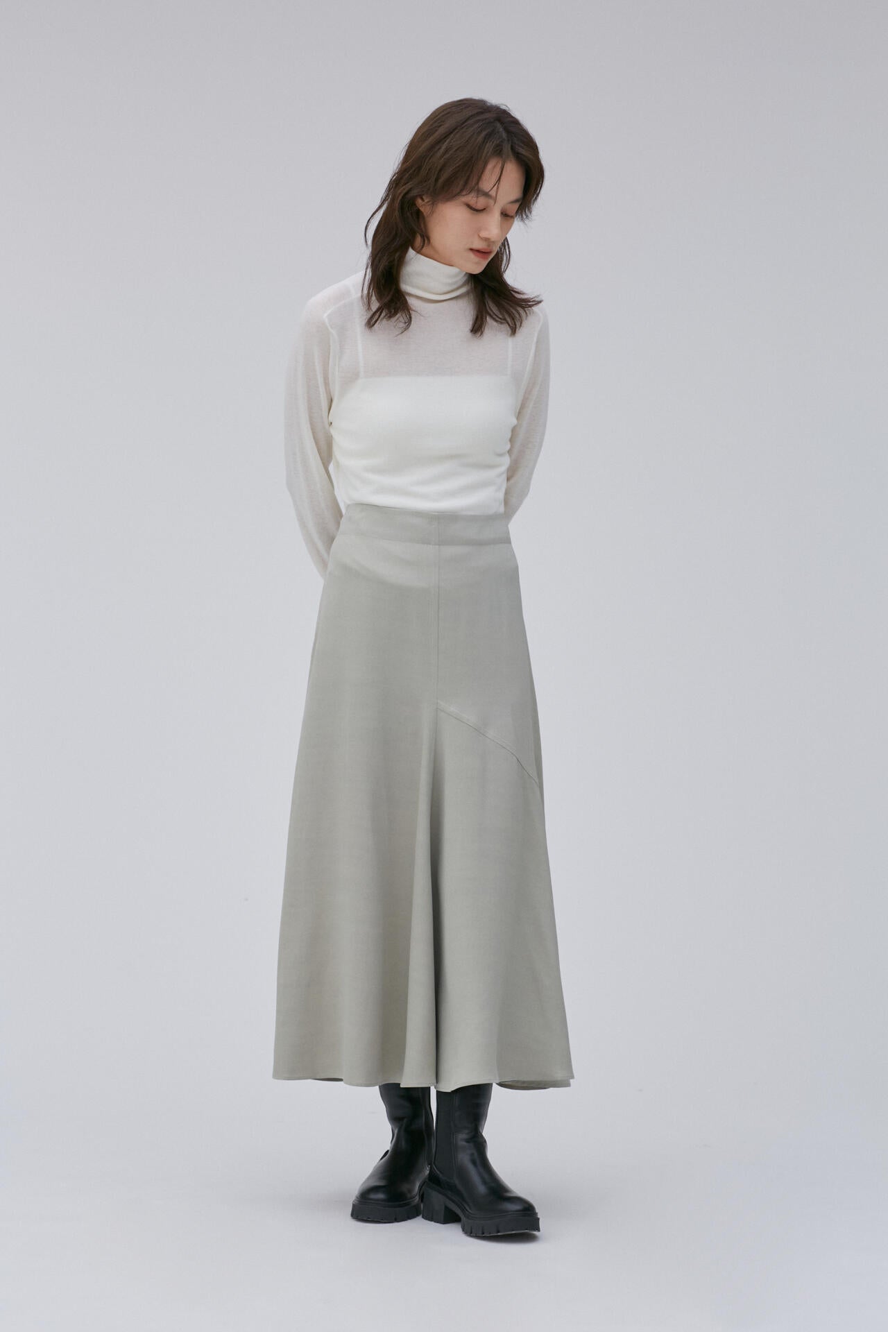 STUDIO NICHOLSON スカート STUDIO NICHOLSON / CREPE BK VISC SATIN ASSYMETRIC SKIRT | THE