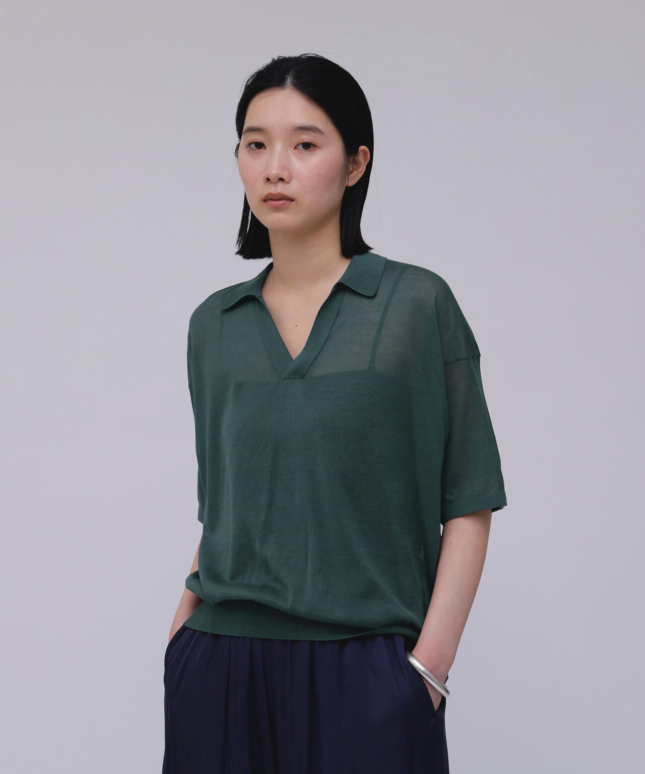ATON / COMPACT COTTON SKIPPER POLO SWEATER