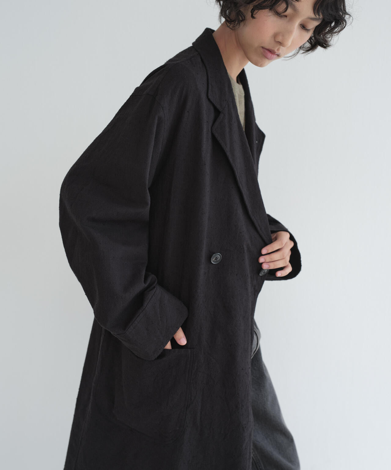 [別注] blurhms / SILK COTTN NEP PLAID COAT