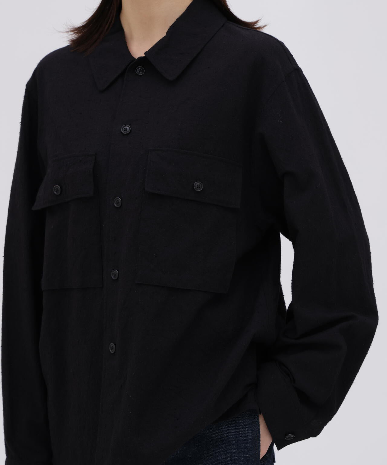 [別注] blurhms / SILK COTTN NEP PLAID MILITARY SHIRT