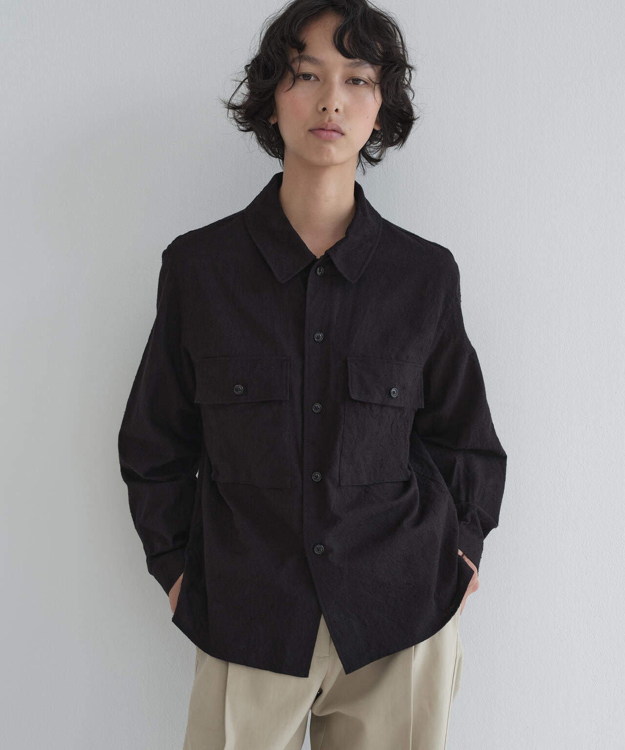 [別注] blurhms / SILK COTTN NEP PLAID MILITARY SHIRT