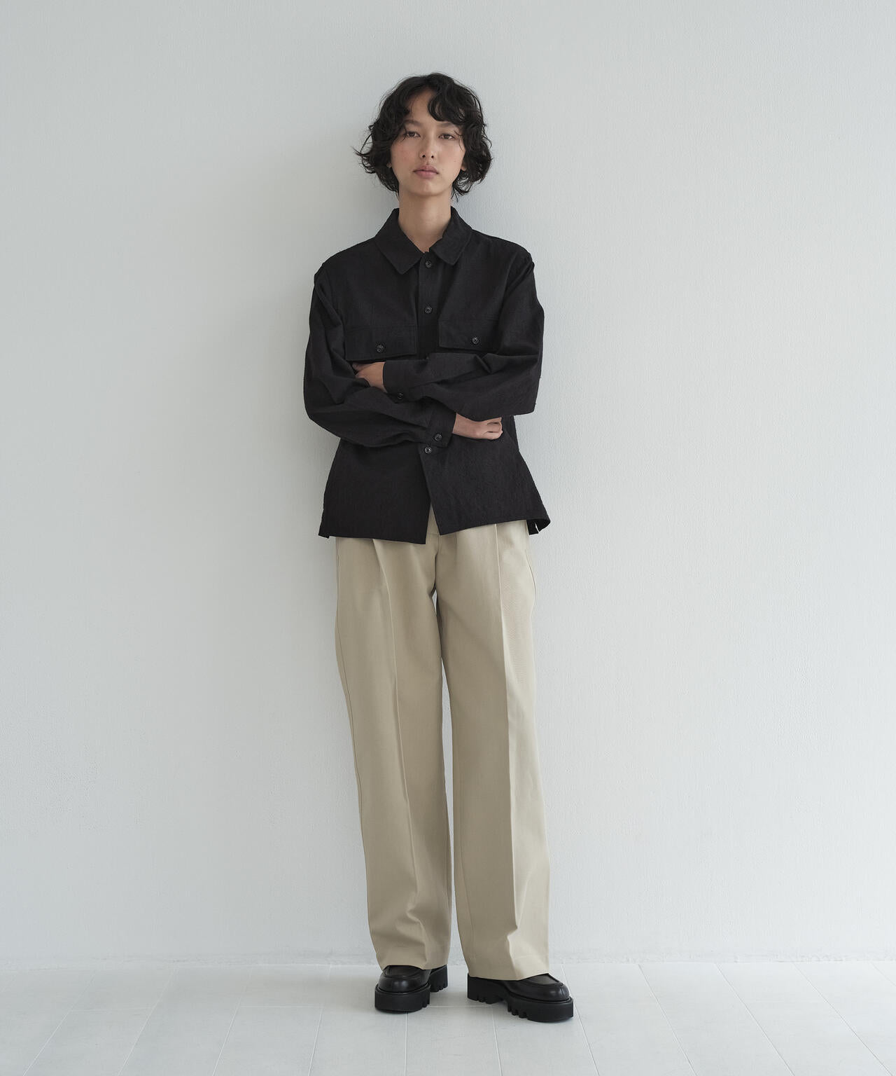 [別注] blurhms / SILK COTTN NEP PLAID MILITARY SHIRT