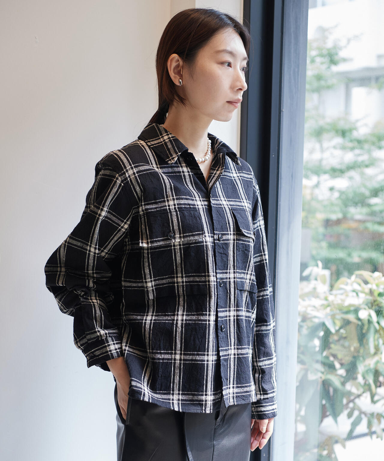[別注] blurhms / SILK COTTN NEP PLAID MILITARY SHIRT