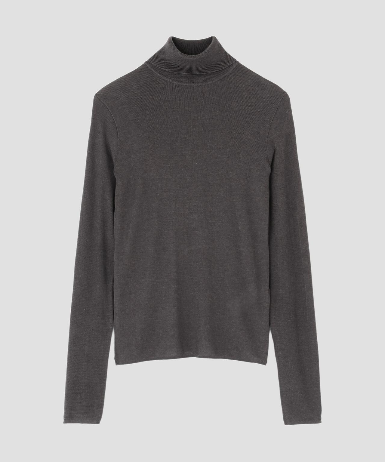 ATON ローゲージタートルネックニット グレー ATON / TENCEL SILK CIRCULER RIB TURTLENECK SWEATER | THE LIBRARY