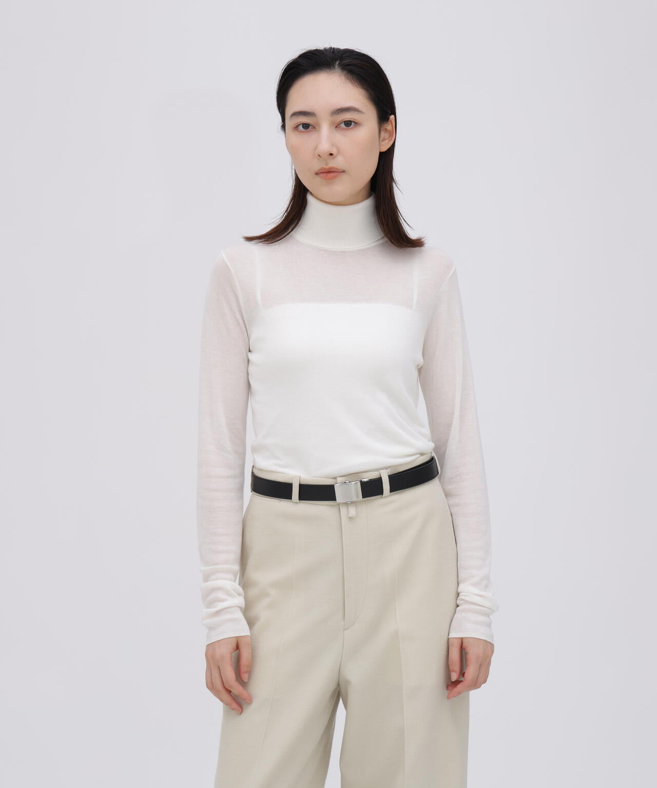 ATON / TENCEL SILK CIRCULER RIB TURTLENECK SWEATER