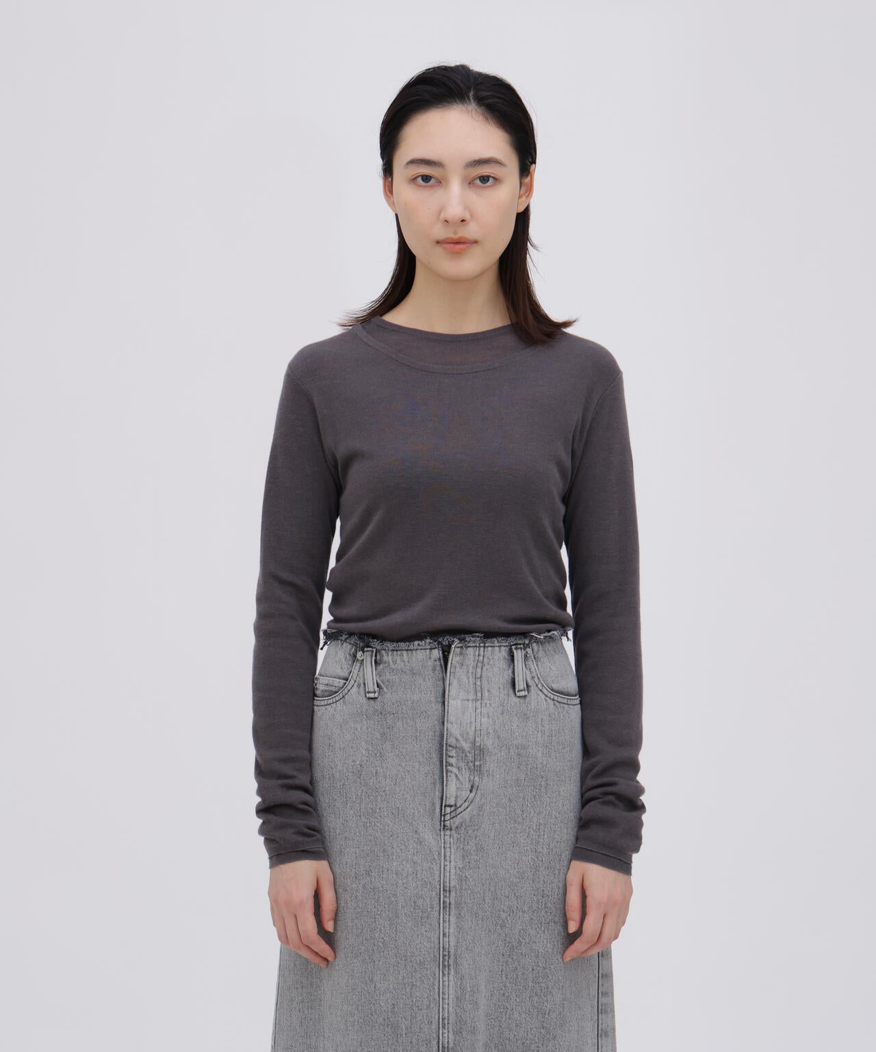 ATON / TENCEL SILK CIRCULER RIB CREW&CREW LAYERED | THE LIBRARY