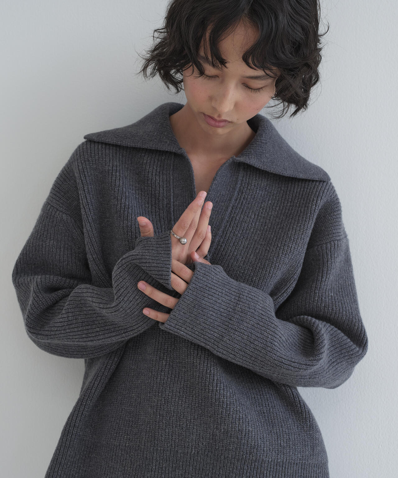 [別注]STUDIO NICHOLSON / LAMBSWOOL RIB POLO COLLAR JUMPER