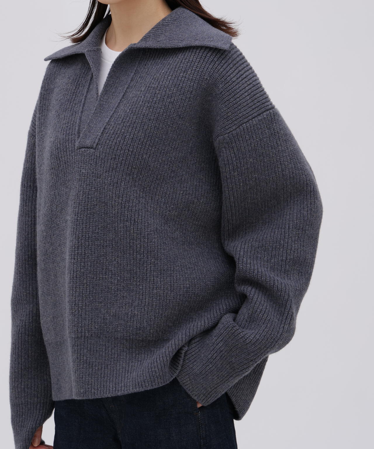 [別注]STUDIO NICHOLSON / LAMBSWOOL RIB POLO COLLAR JUMPER