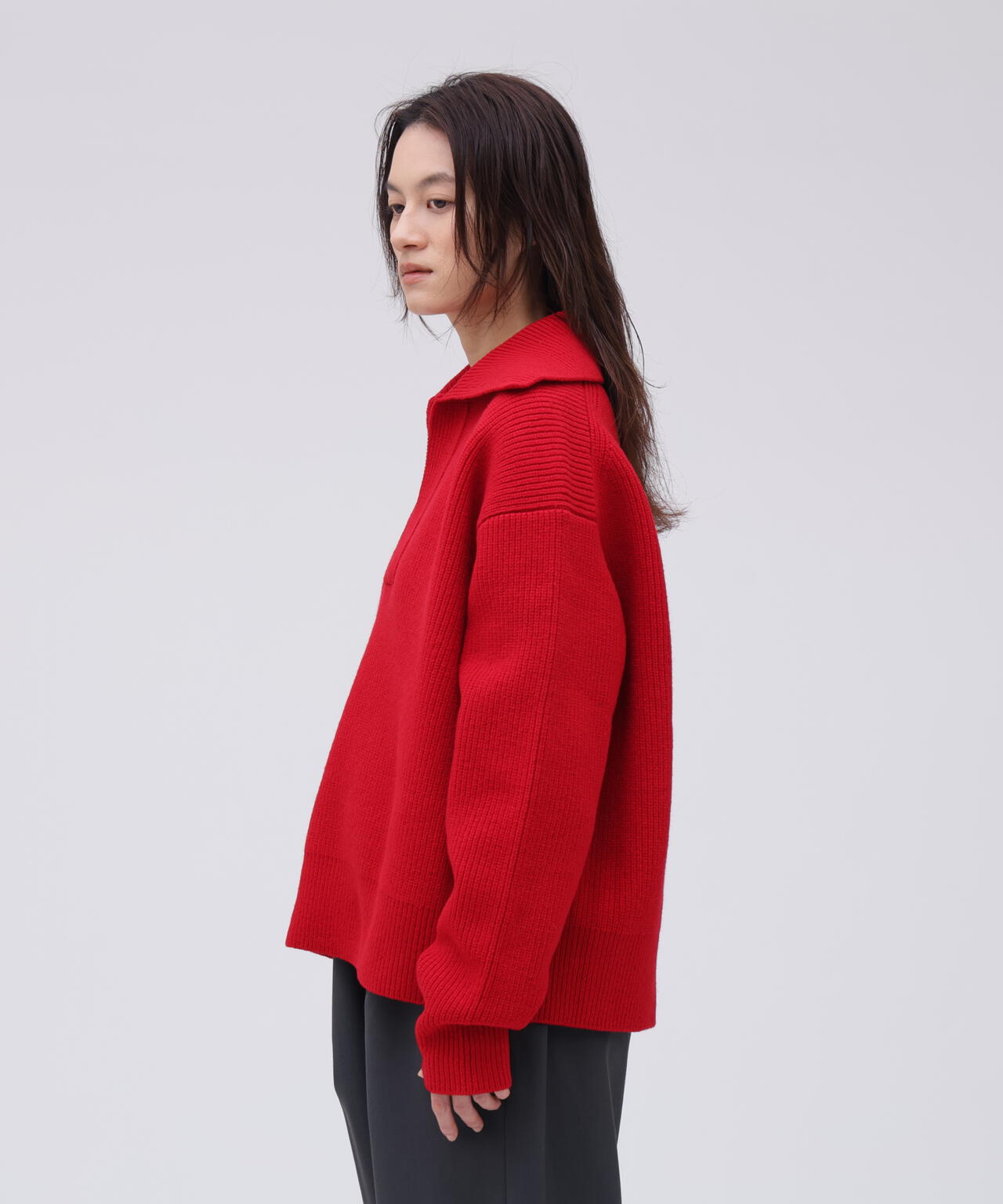 STUDIO NICHOLSON / LAMBSWOOL RIB POLO COLLAR JUMPER | THE LIBRARY