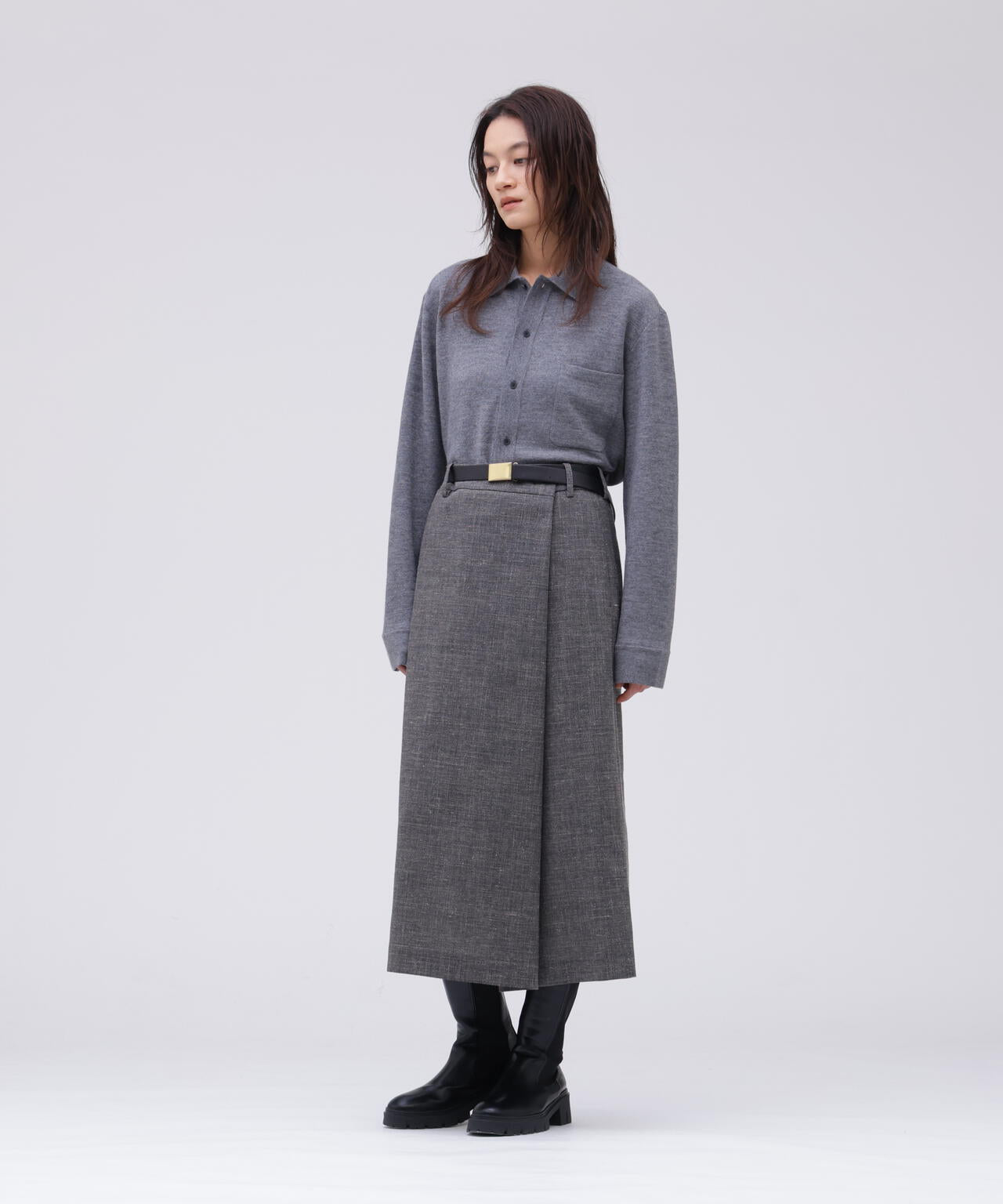 ATON / MERINO COLLEGE KNIT KNIT SHIRT