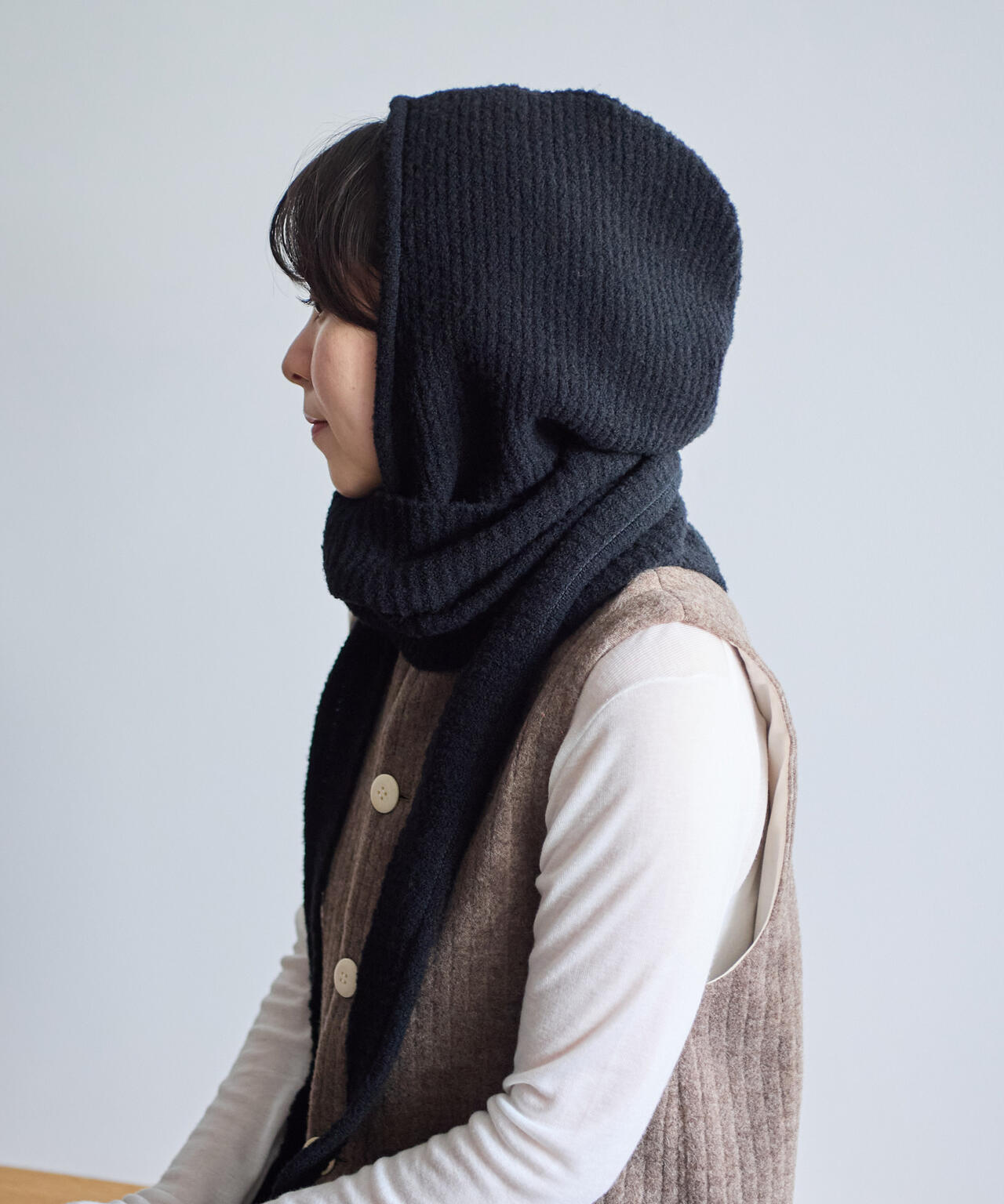 KIJIMA TAKAYUKI / BOUCLE KNIT HOODED SCARF