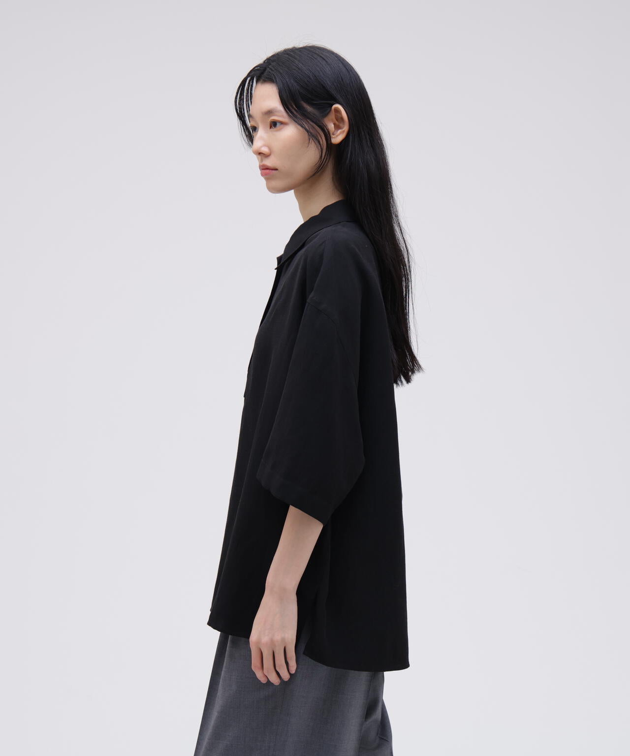 STUDIO NICHOLSON / VINTAGE SOFT LINEN HALF PLACKET SHORT SLEEVE