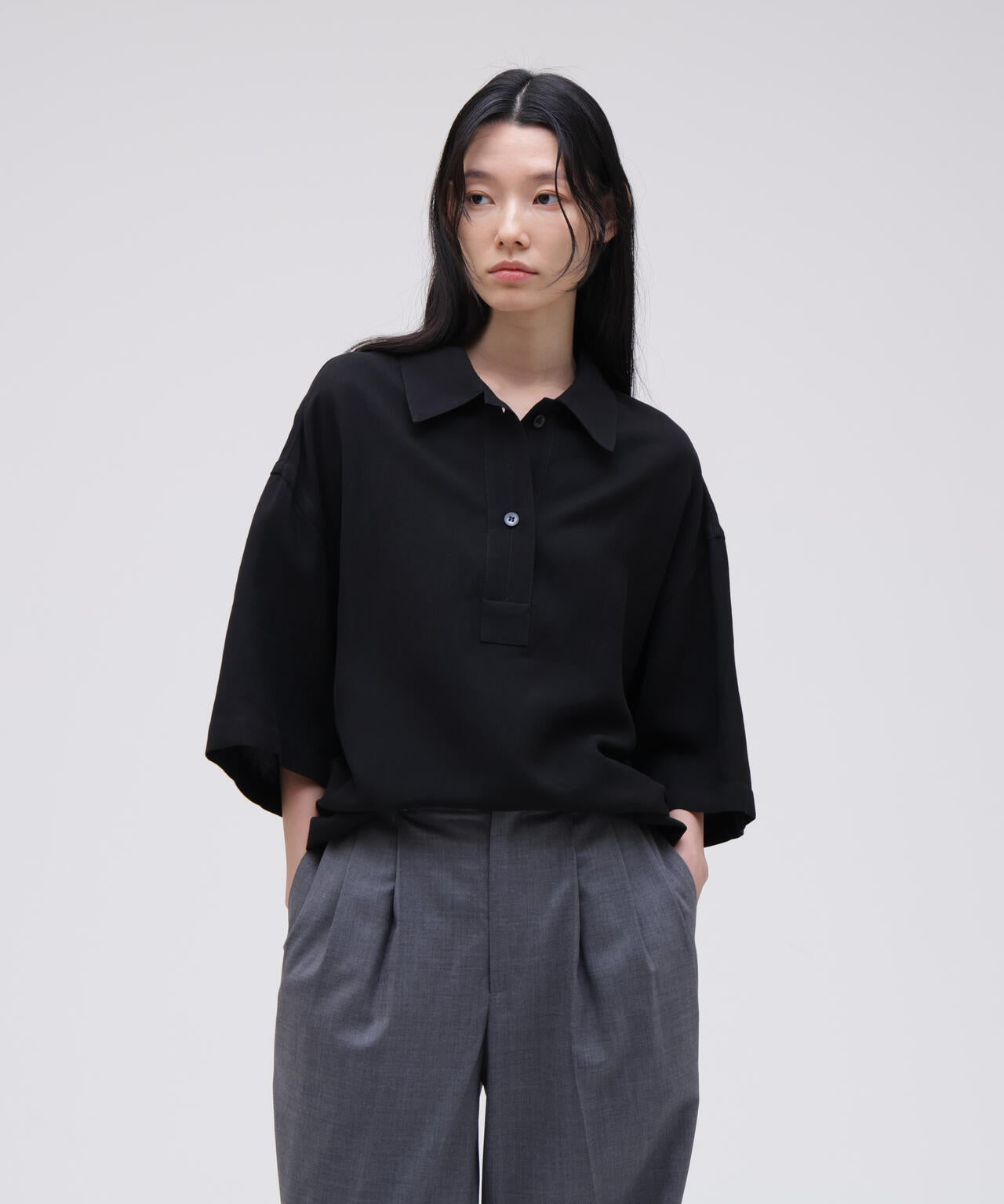 STUDIO NICHOLSON / VINTAGE SOFT LINEN HALF PLACKET SHORT SLEEVE