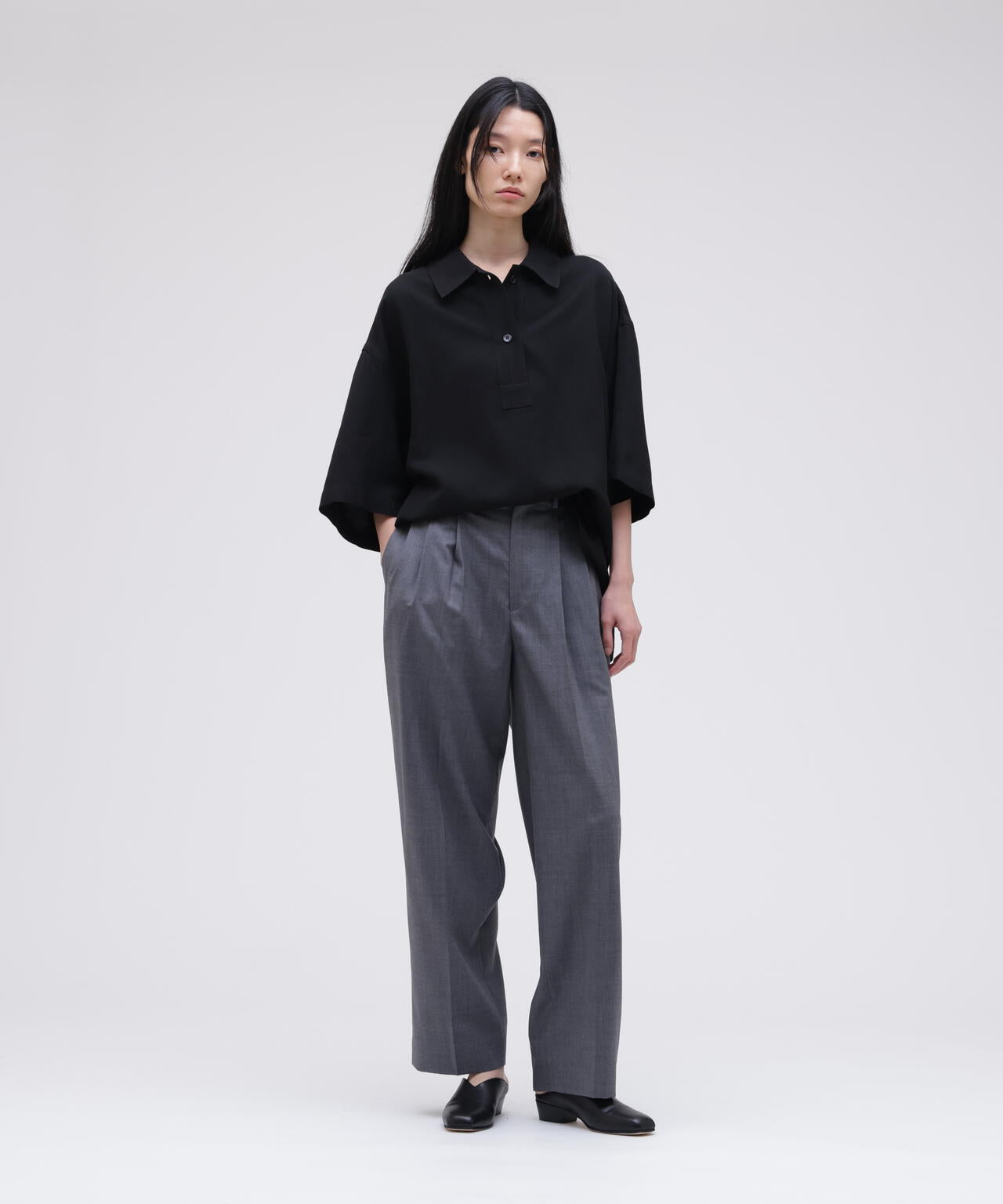 STUDIO NICHOLSON / VINTAGE SOFT LINEN HALF PLACKET SHORT SLEEVE