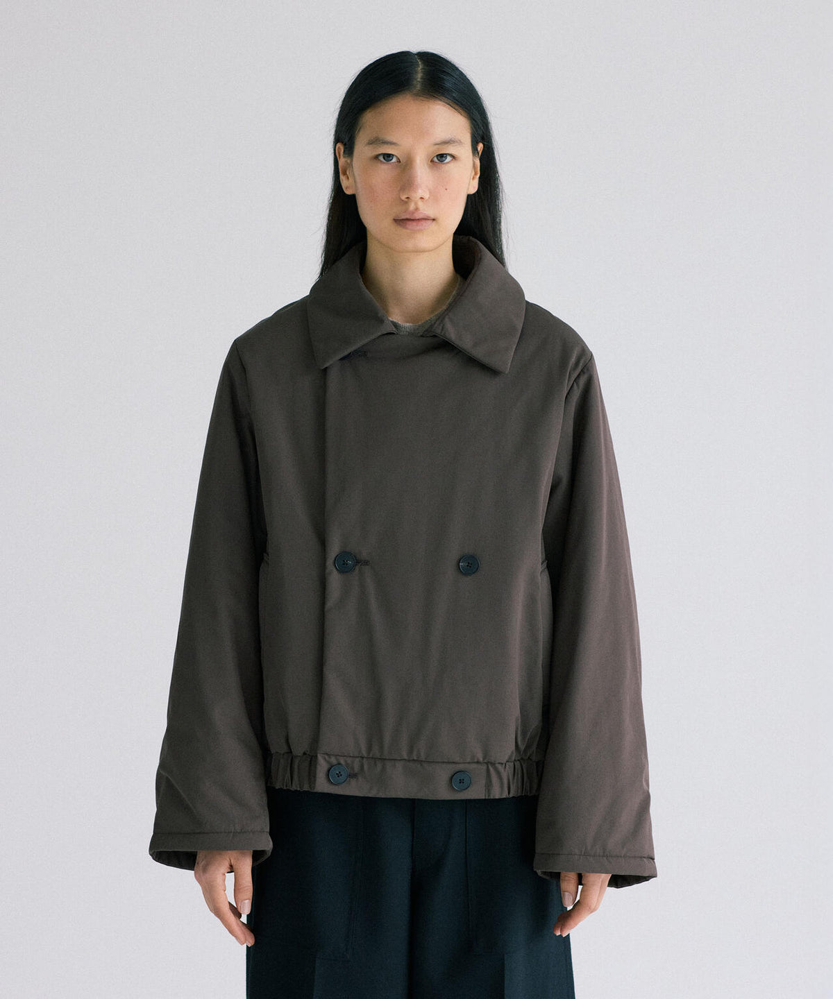 ATON / TWIST NYLON TAFTA SHORT DOUBLE BREASTED COAT