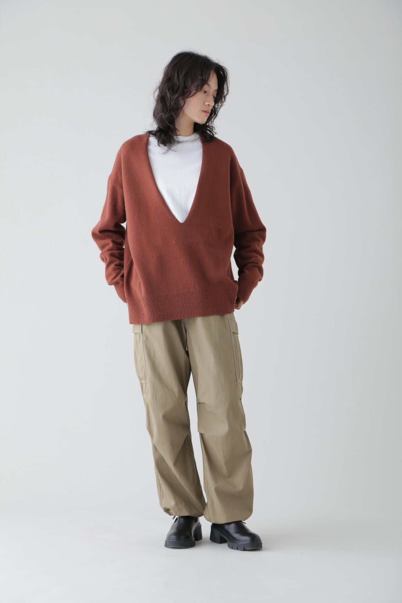 イレーヴ　YLÈVE / WOOL MILLED KN P/O YLÈVE」 (イレーヴ)ULTRAFINE MERINO MILLED WOOL KN HALF ZIP P/O