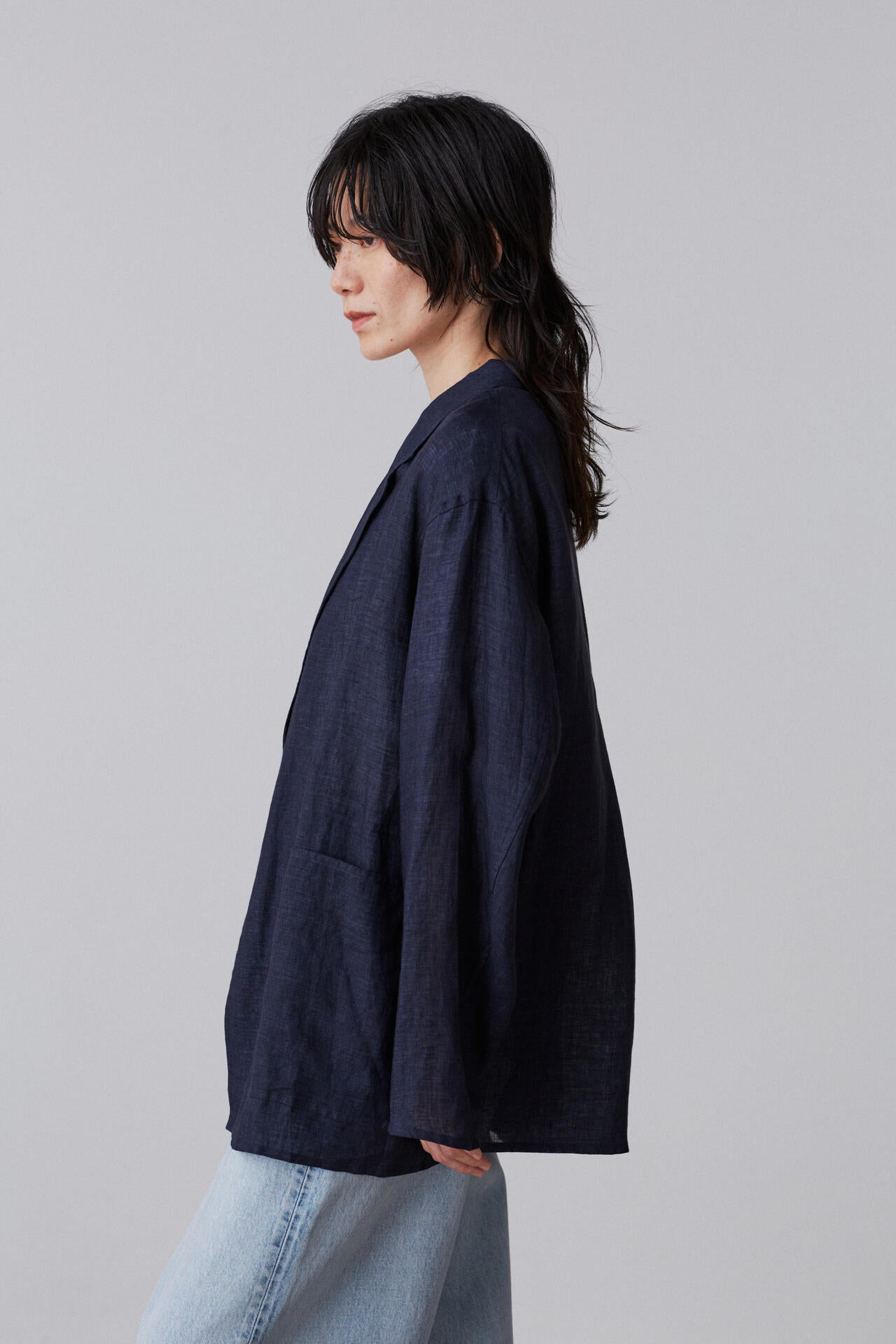 YLÈVE LINEN POPLIN JACKET サイズ3 ネイビー 25SS YLEVE / LINEN