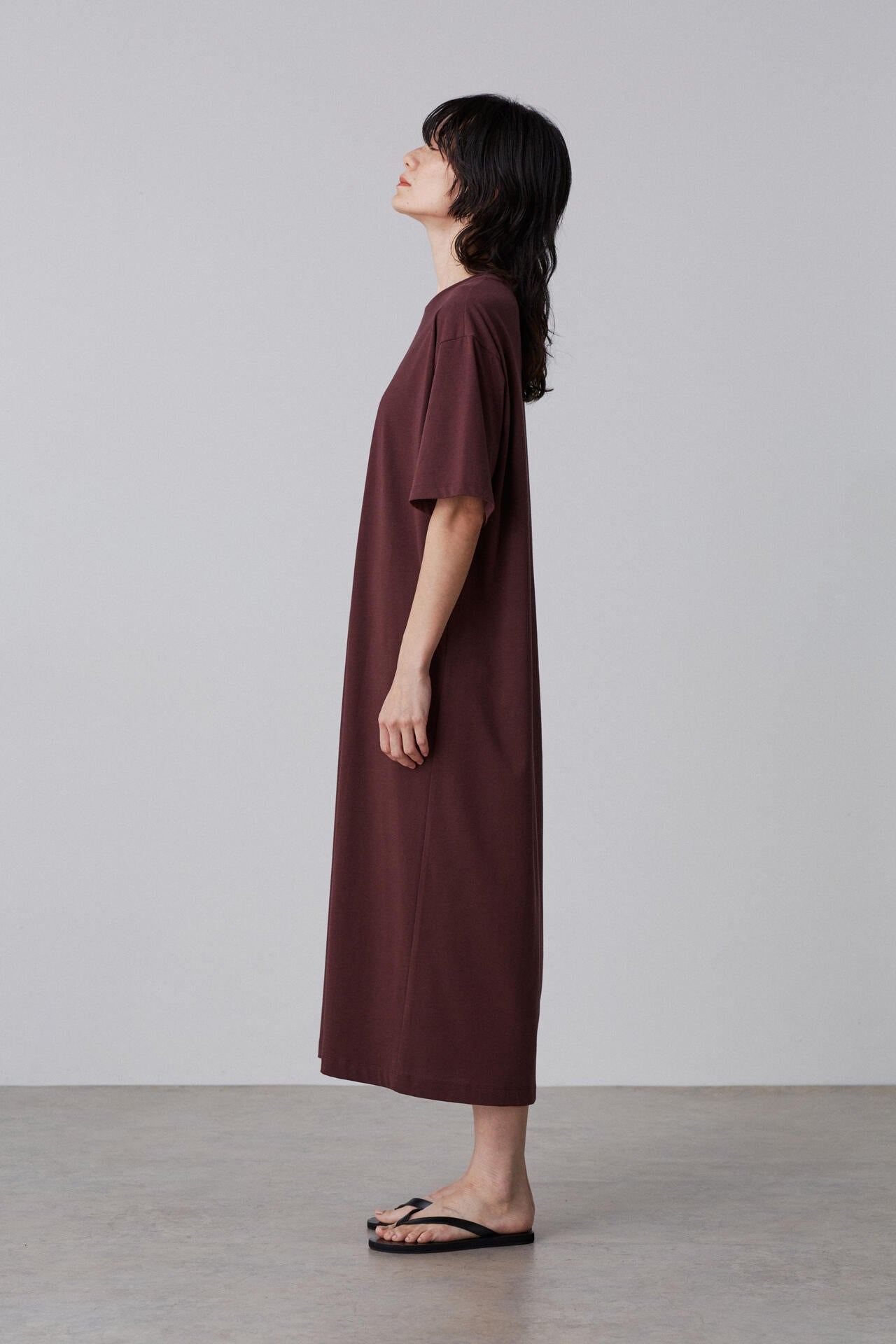 IKKUNA 「オーガニックコットン」 ワンピース a dress 栗色 ワッシャー コットン ワンピース[品番：AZ000004017]｜andme