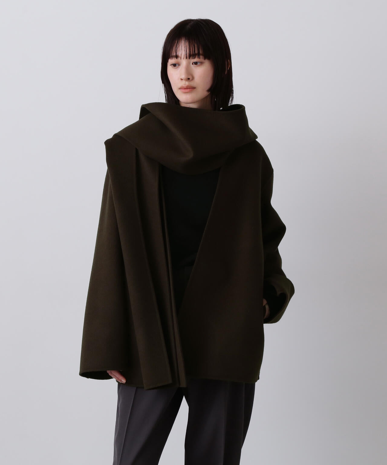 YLÈVE / SUPER 100`S WOOL DOUBLE CLOTH HOODED COAT