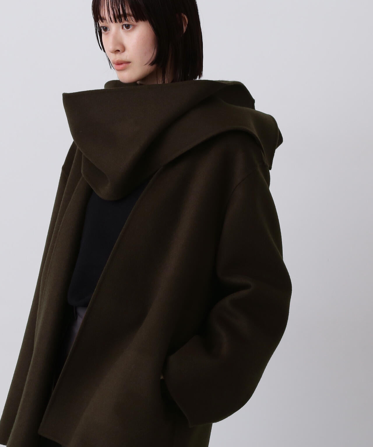 YLÈVE / SUPER 100`S WOOL DOUBLE CLOTH HOODED COAT