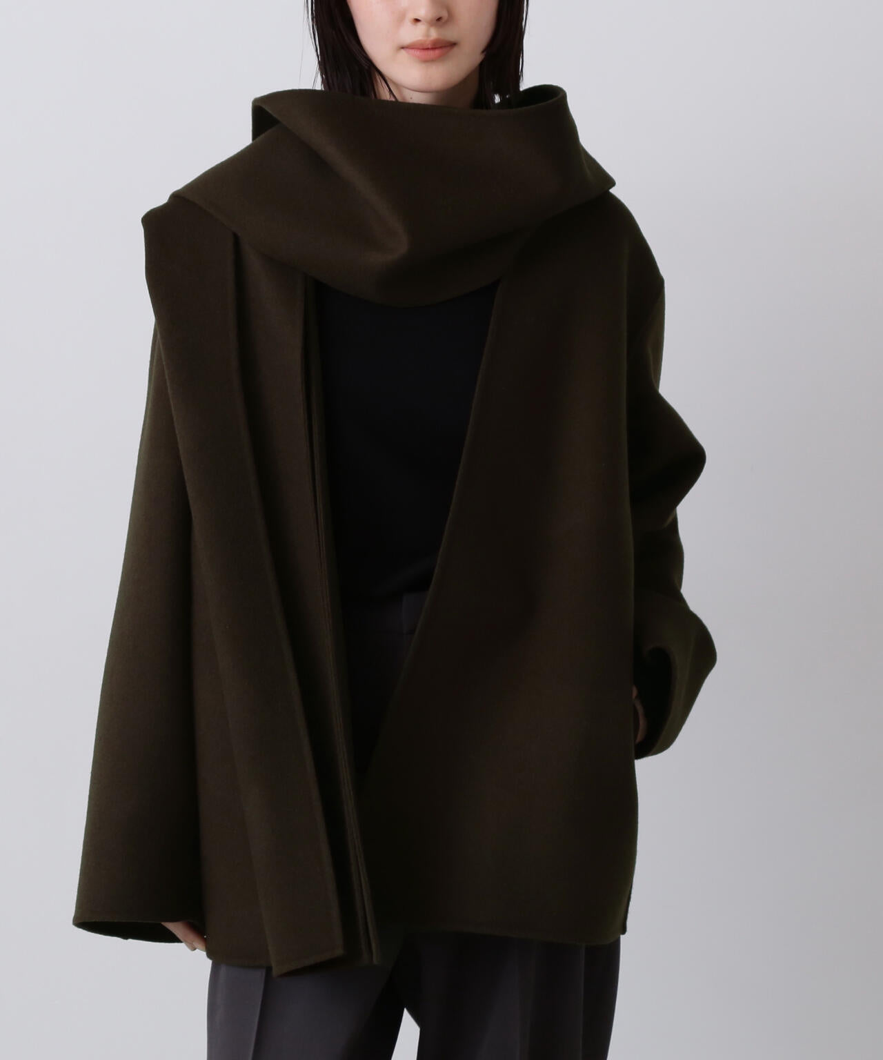 ジャケット・アウター Wool&Cashmere Hoodie Coat olieve YLÈVE / SUPER 100`S WOOL DOUBLE CLOTH HOODED COAT | YLÈVE