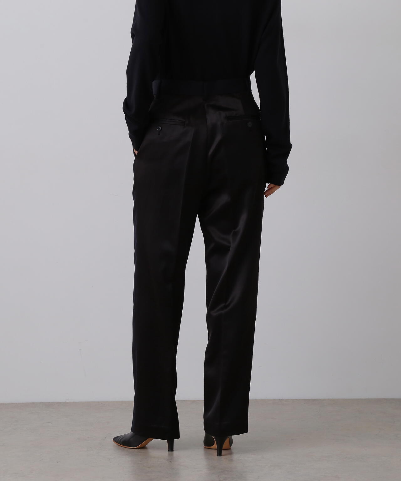 YLÈVE / WOOL MOHAIR GABA x VISCOSE COTTON SATIN TROUSERS