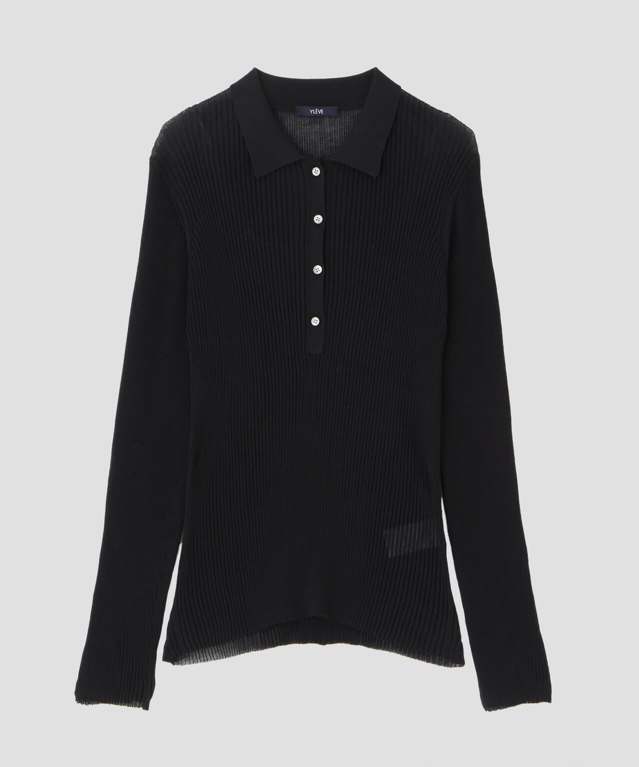 YLÈVE / SHEER RIB KNIT LONG SLEEVE POLO