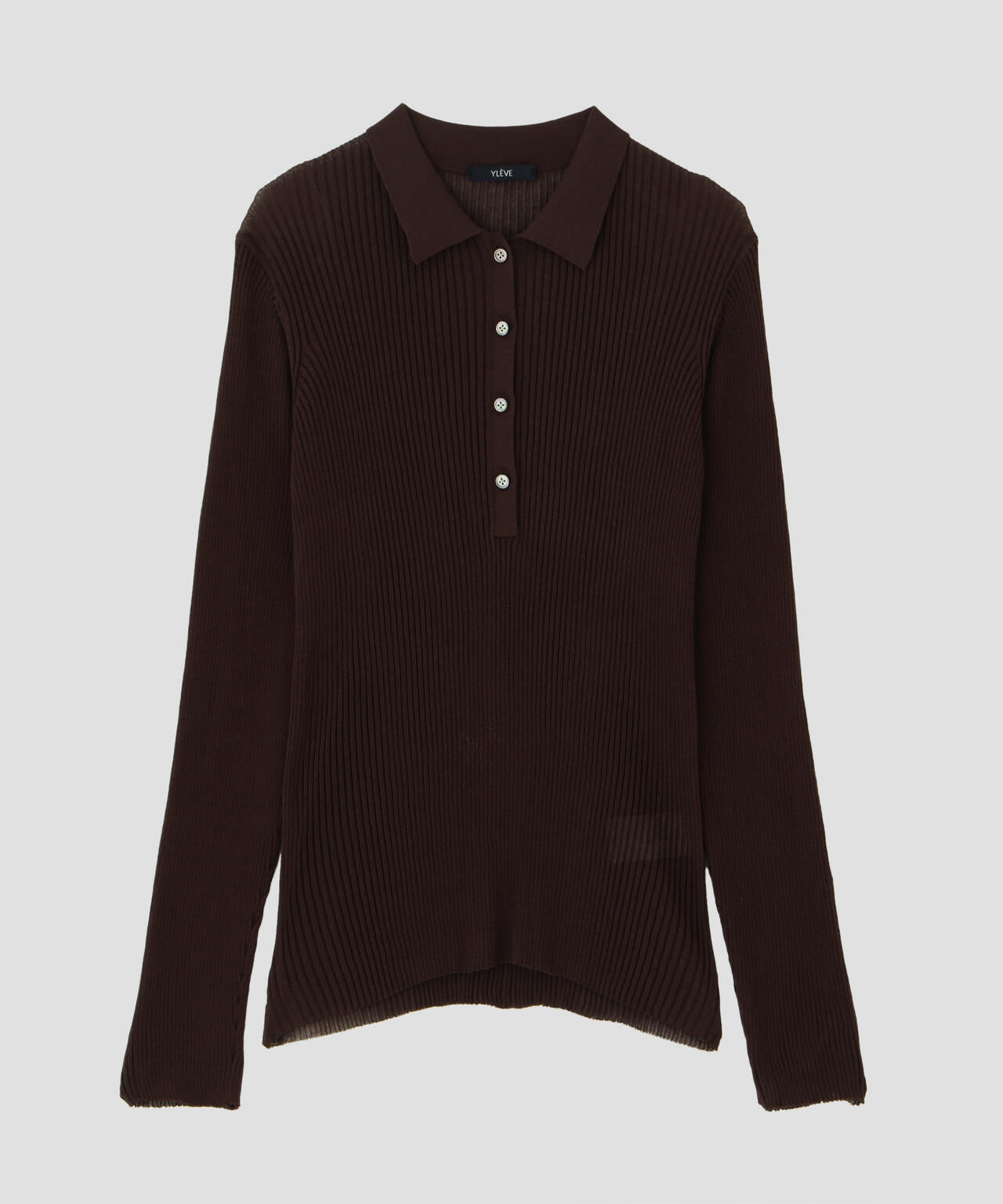 YLÈVE / SHEER RIB KNIT LONG SLEEVE POLO